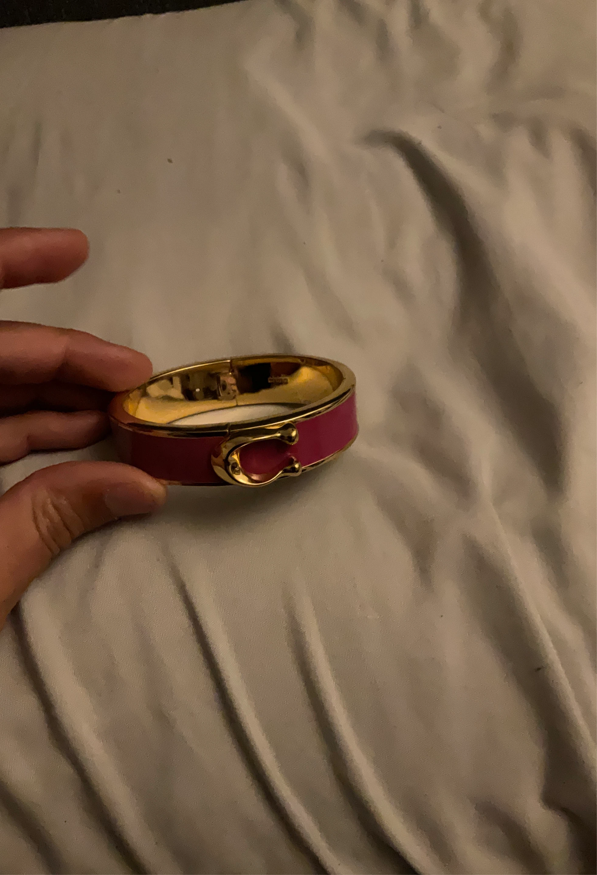 Coach C Hinged Bangle Bracelet - Pink Gold Tone