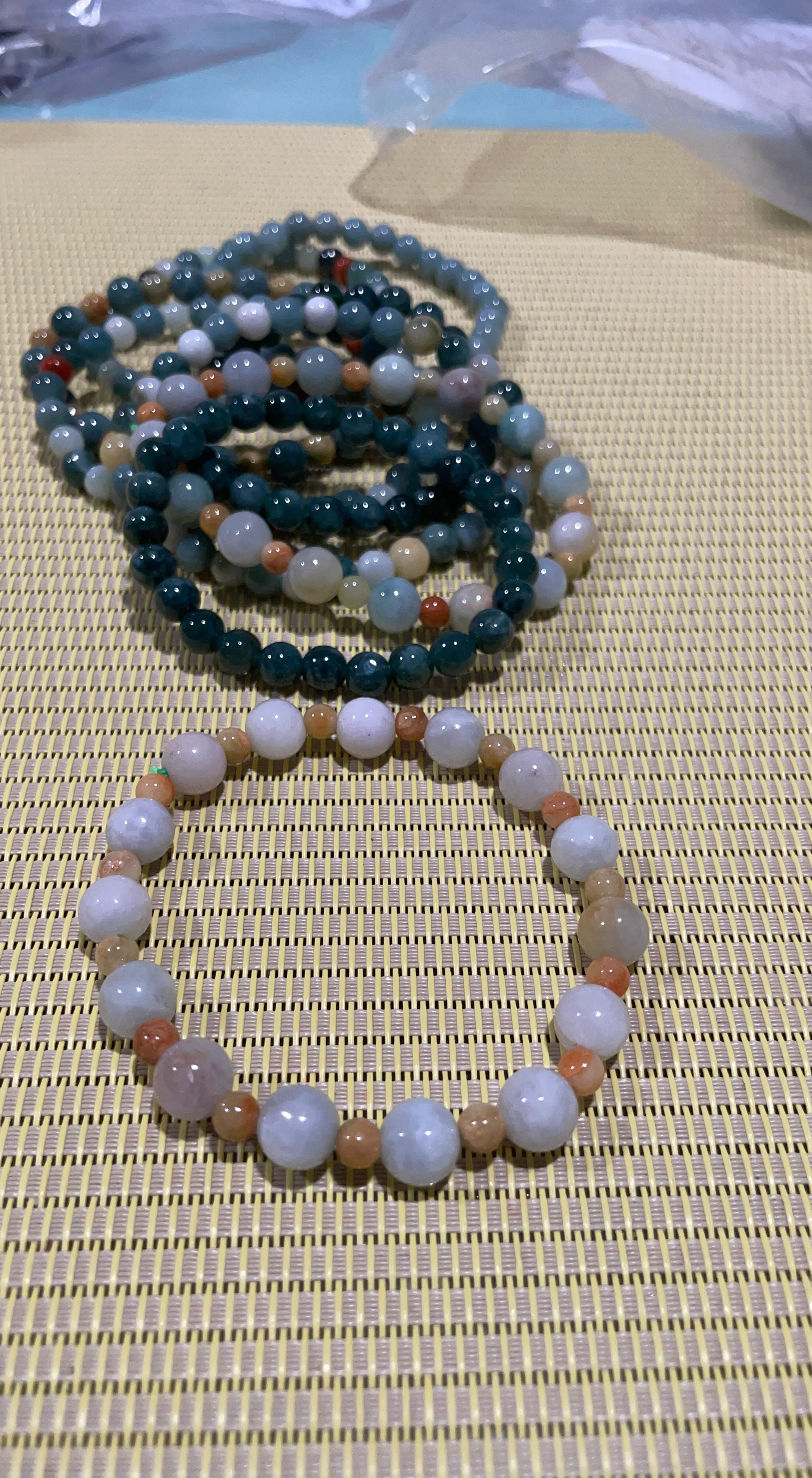 Beaded Bracelets - Green, White, and Orange Beads