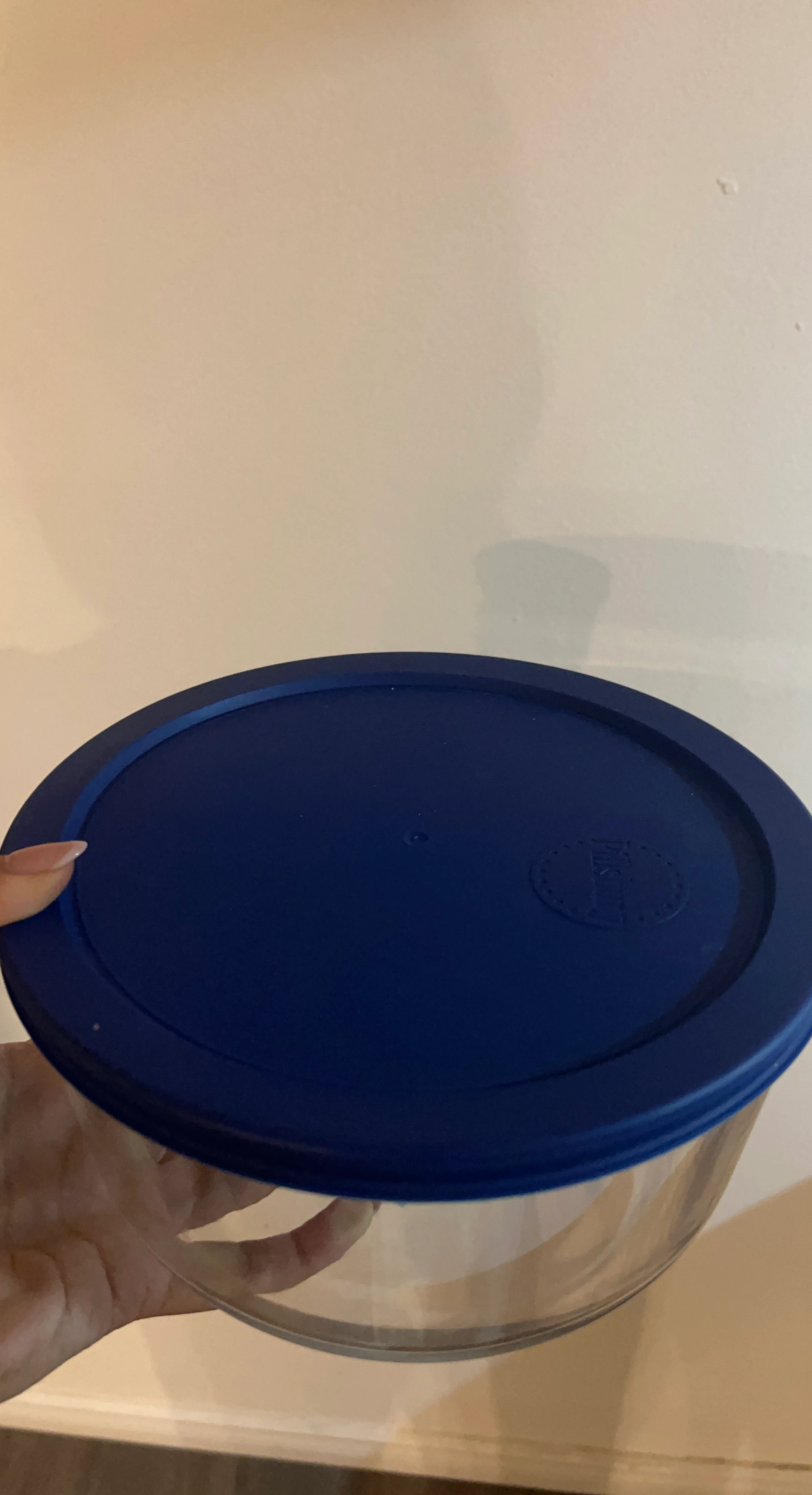 Glass Bowl with Blue Lid