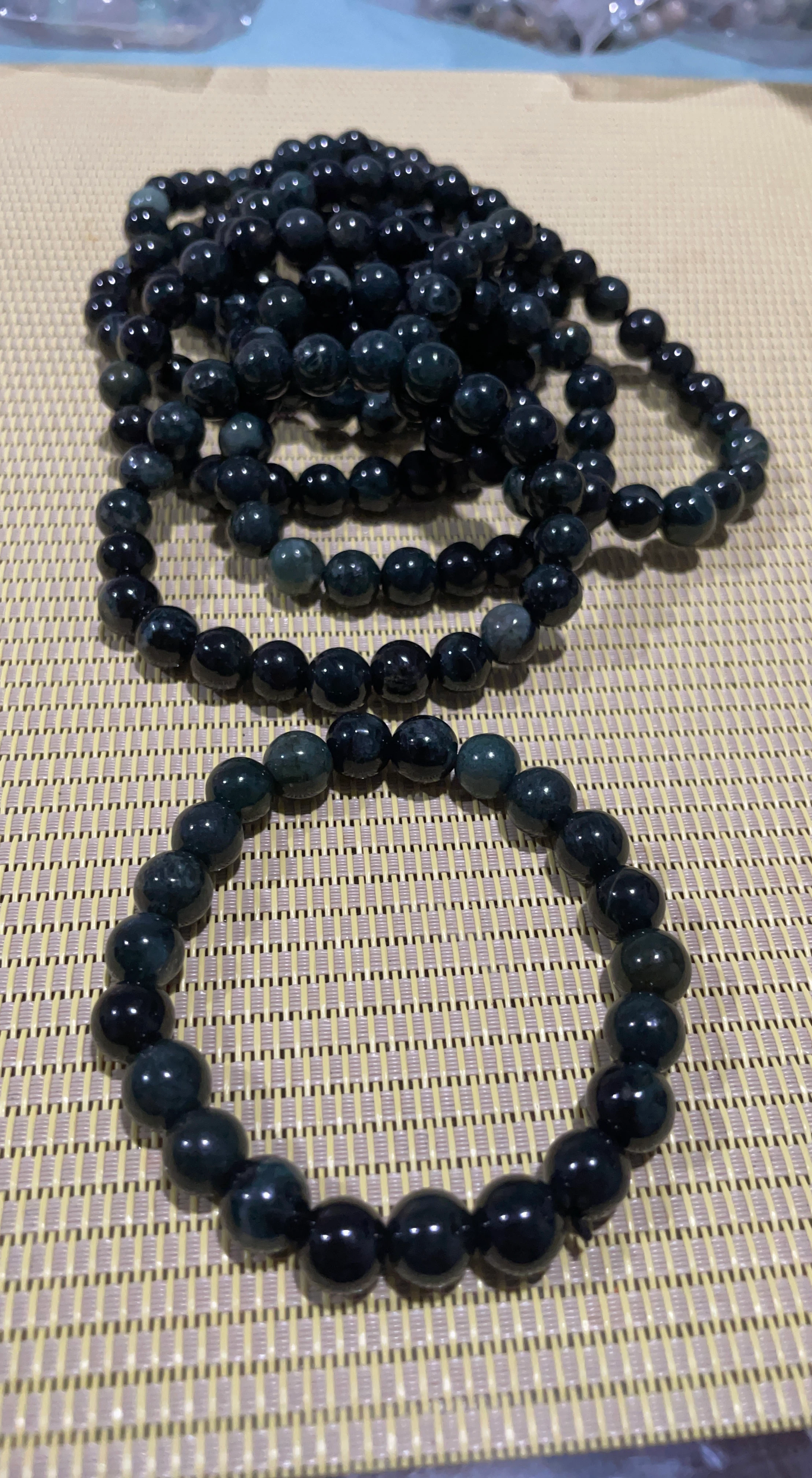 Dark Green Beaded Bracelets (Set of 5)