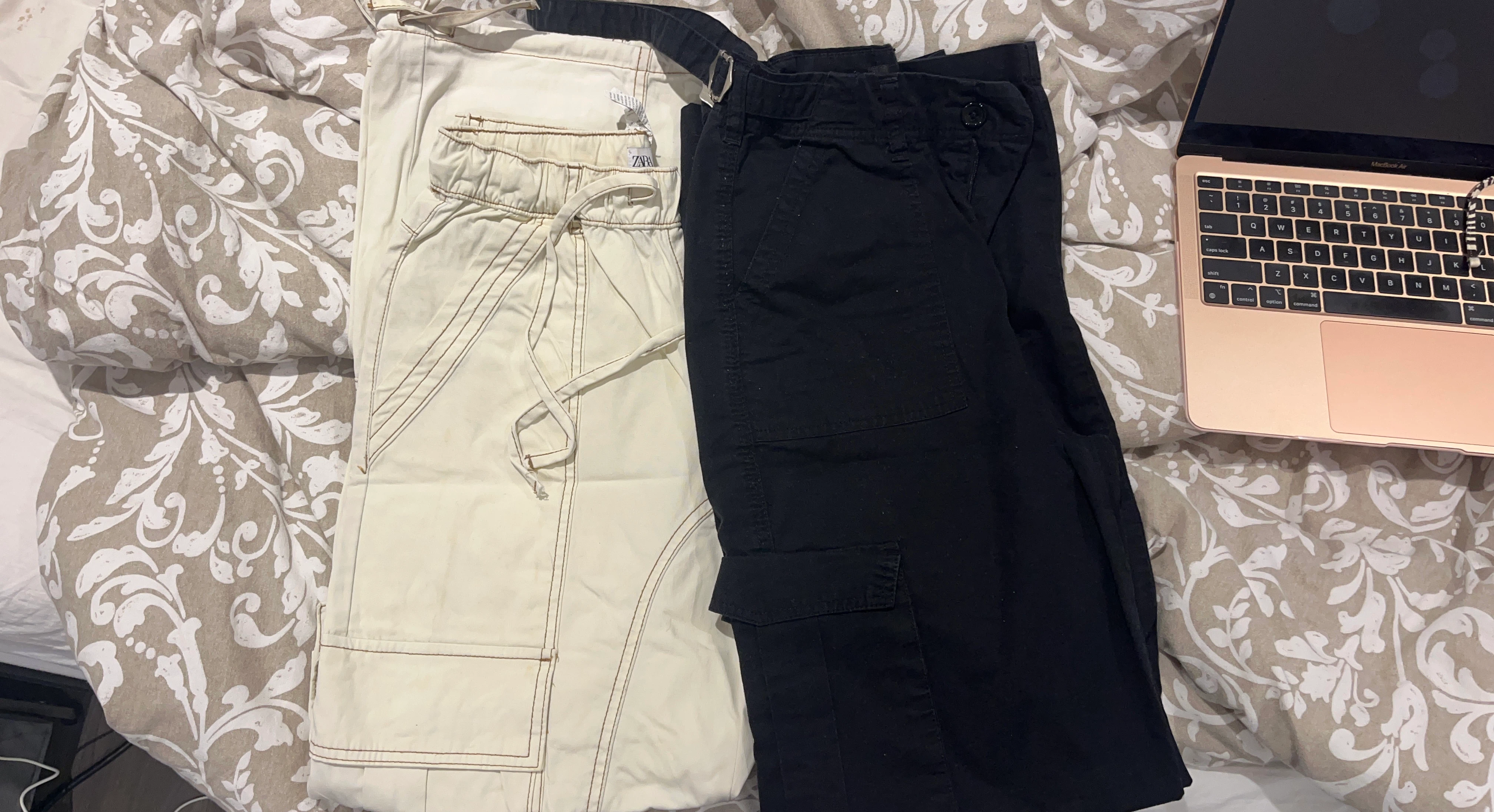 Adjustable Cargo Pants - Cream & Black