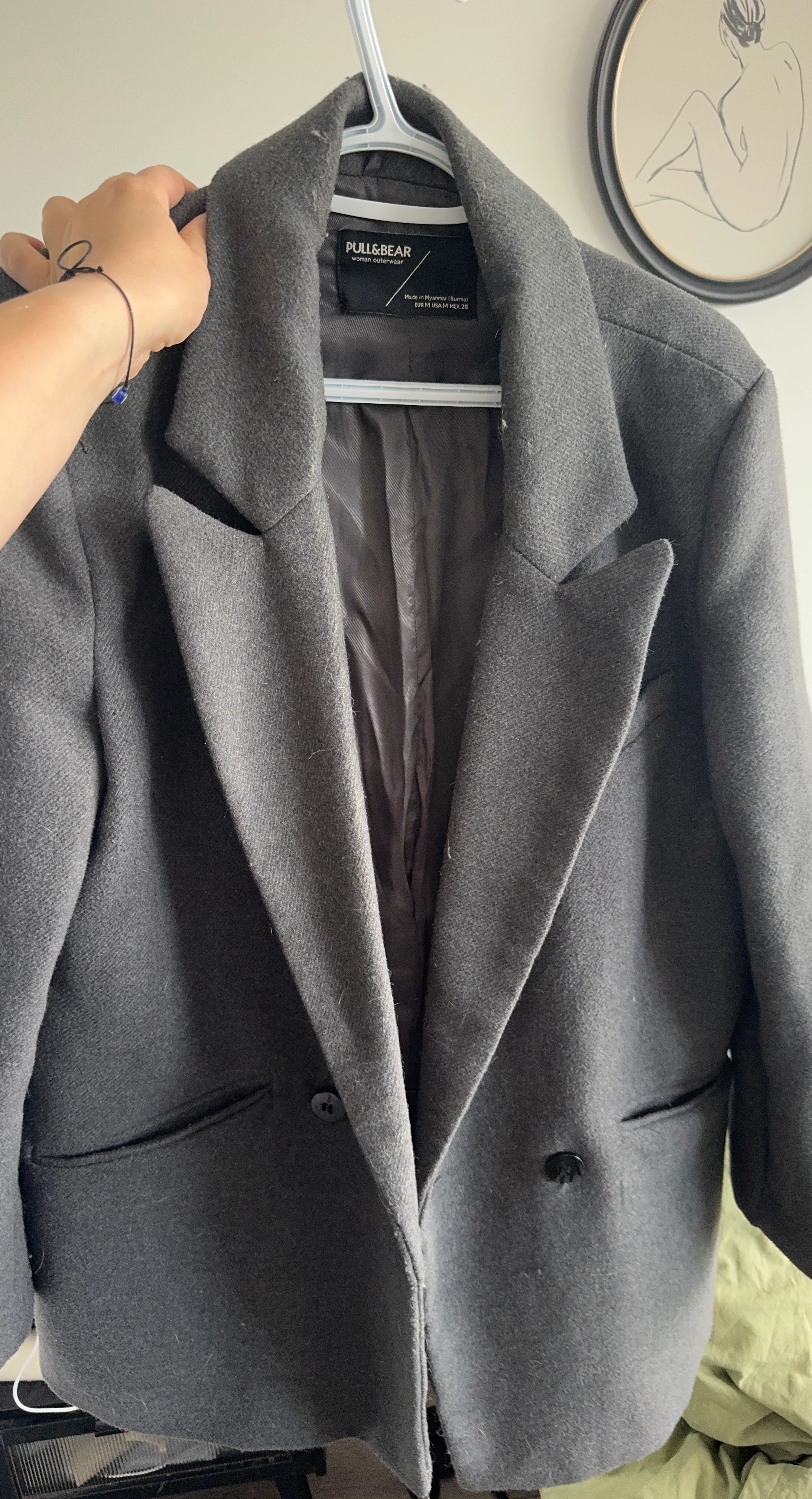 Pull & Bear Grey Wool Blend Blazer Jacket
