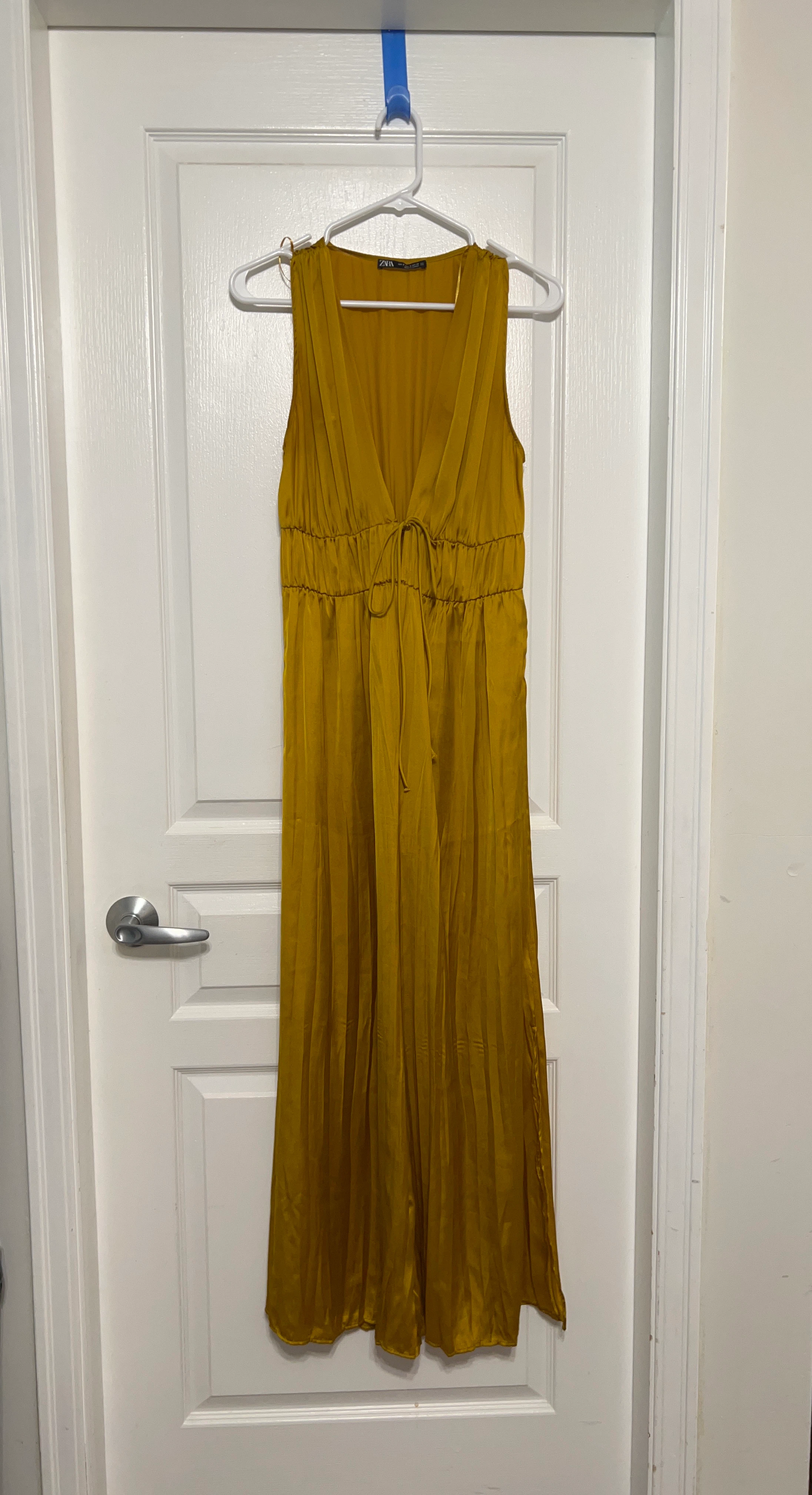 ⚽ ZARA Mustard Yellow Midi Dress with Tie Waist