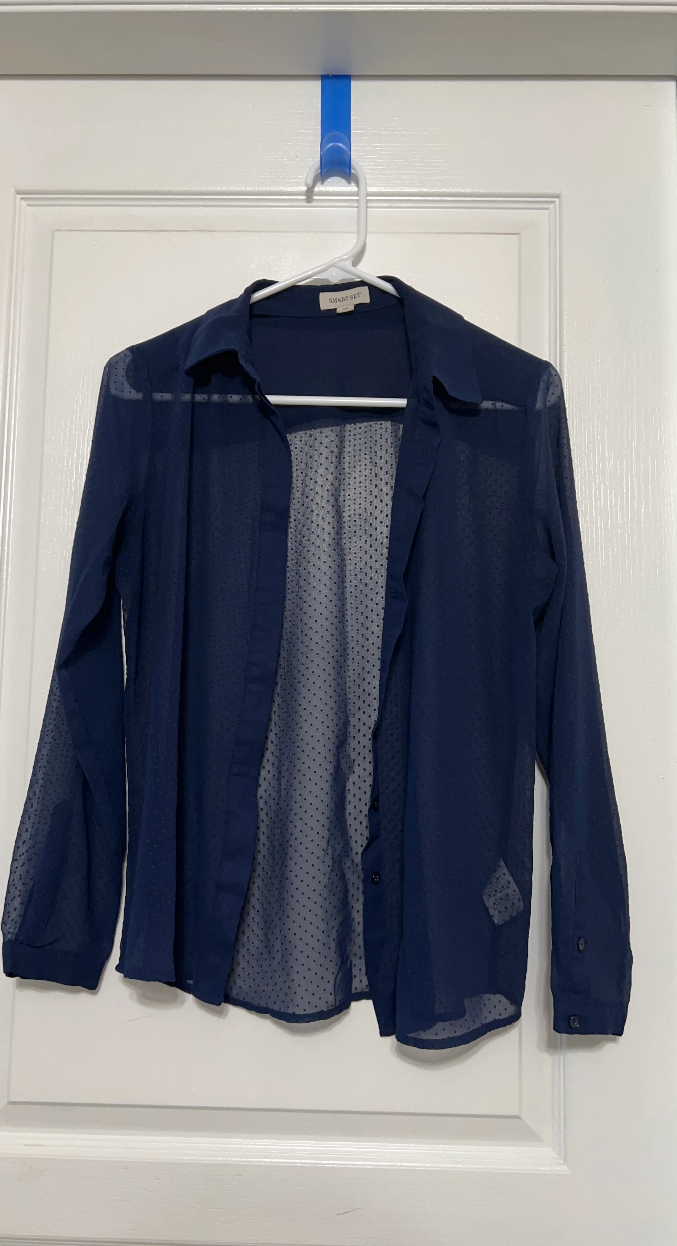 ⚽ Smart Set Navy Sheer Dot Blouse