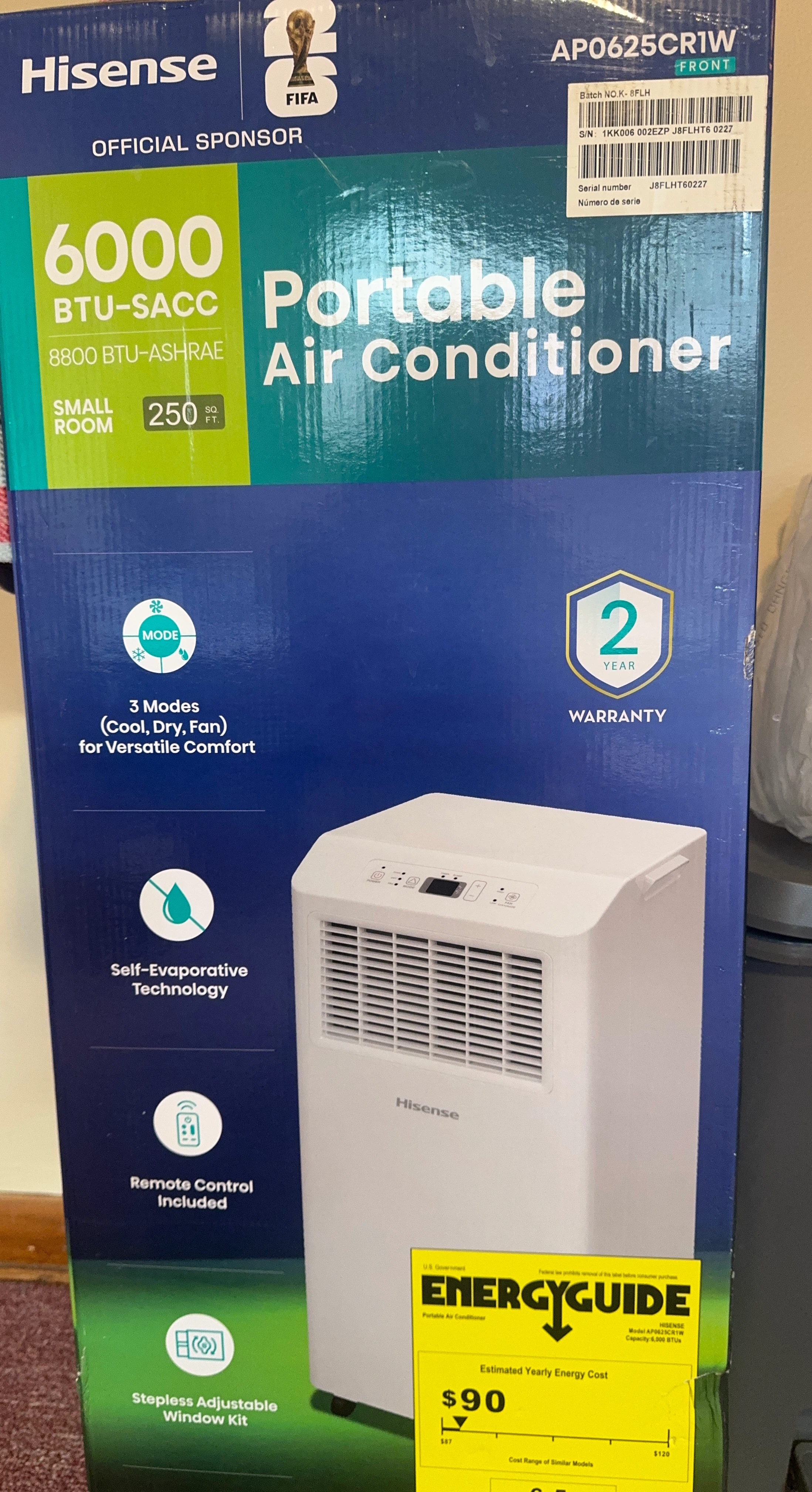 Hisense 6000 BTU Portable Air Conditioner AP0625CRIW