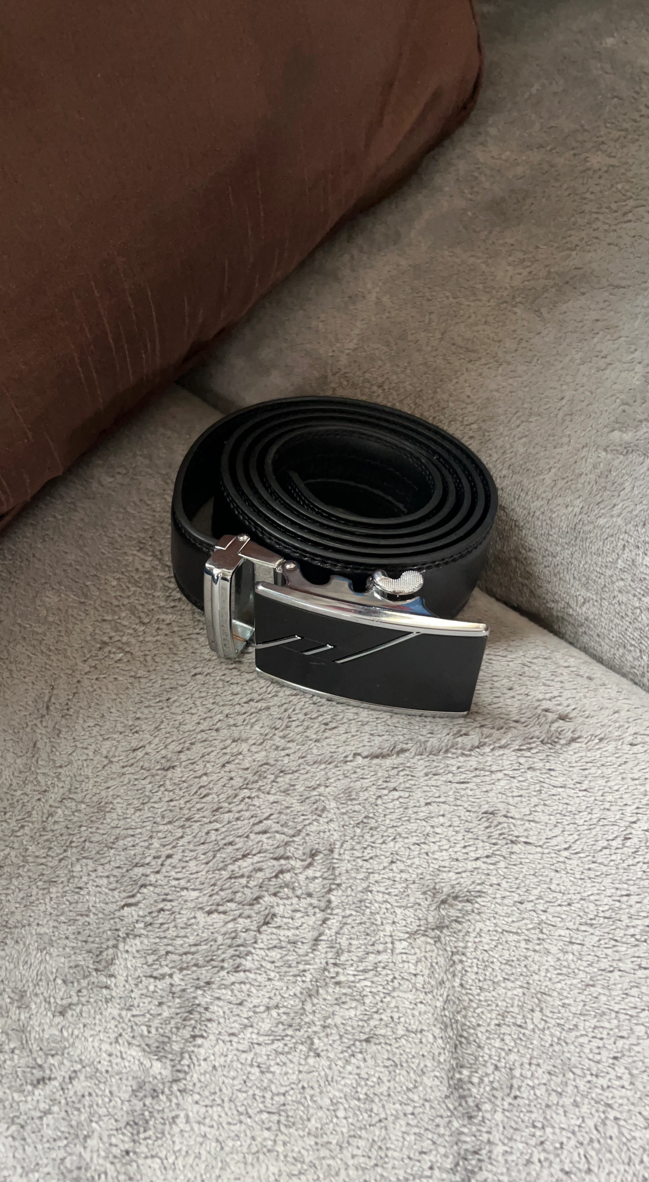 Black Leather Belt with Silver Buckle