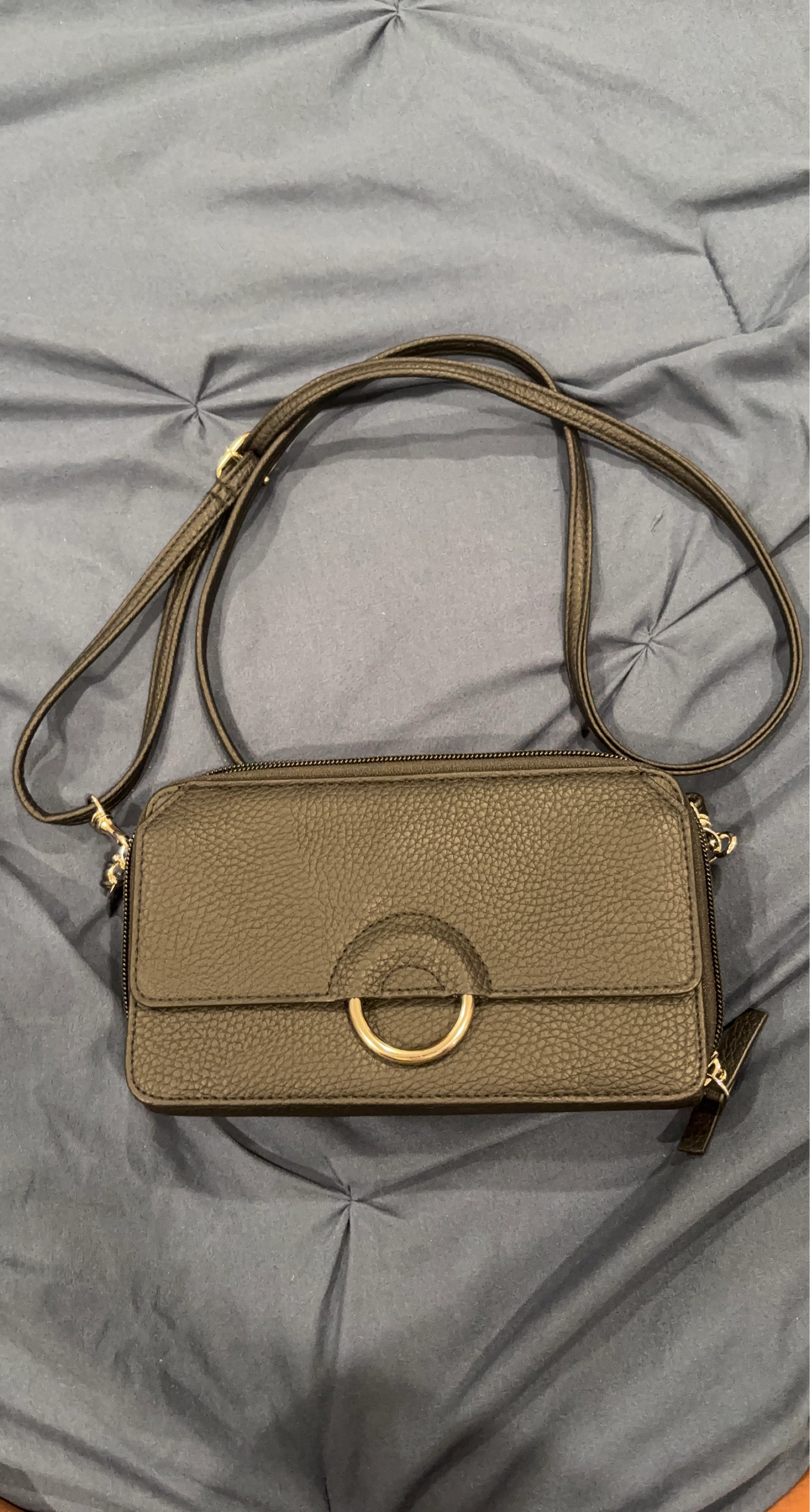 Black Faux Leather Crossbody Wallet with Strap
