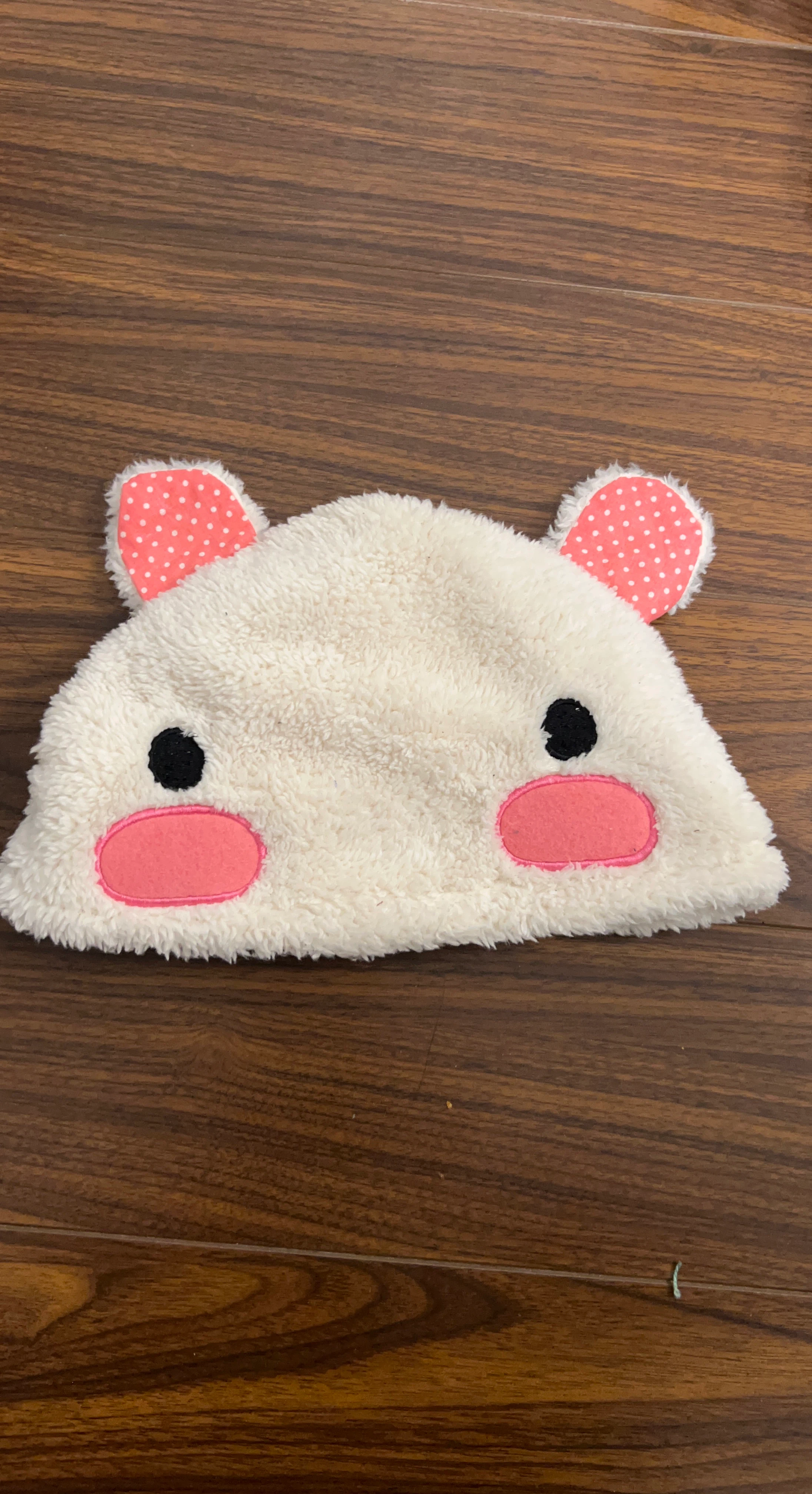 ⚽ Fuzzy Bear Hat with Pink Polka Dot Ears