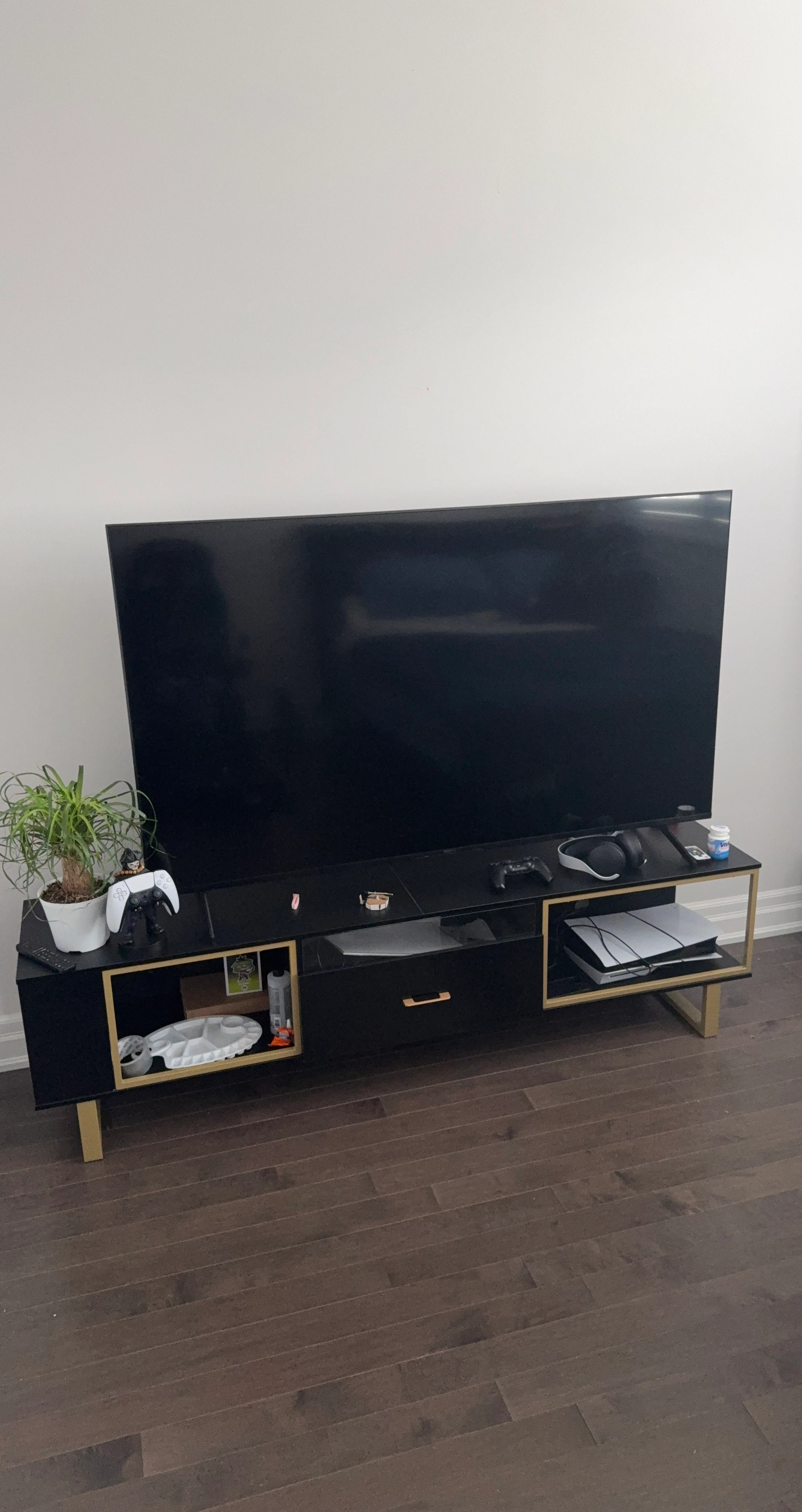 Black Entertainment Stand with Gold Accents