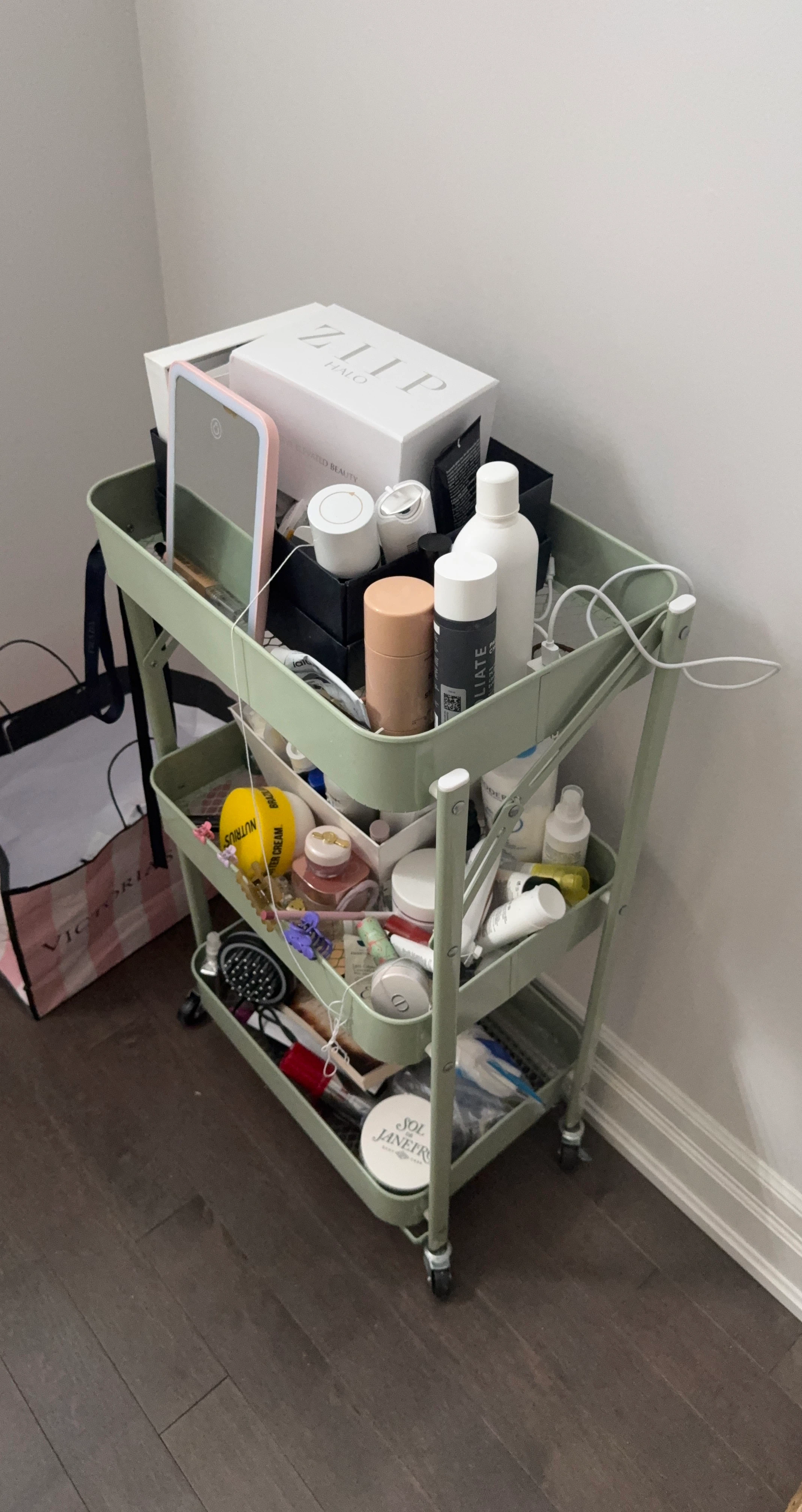 3-Tier Storage Cart with Assorted Beauty Products