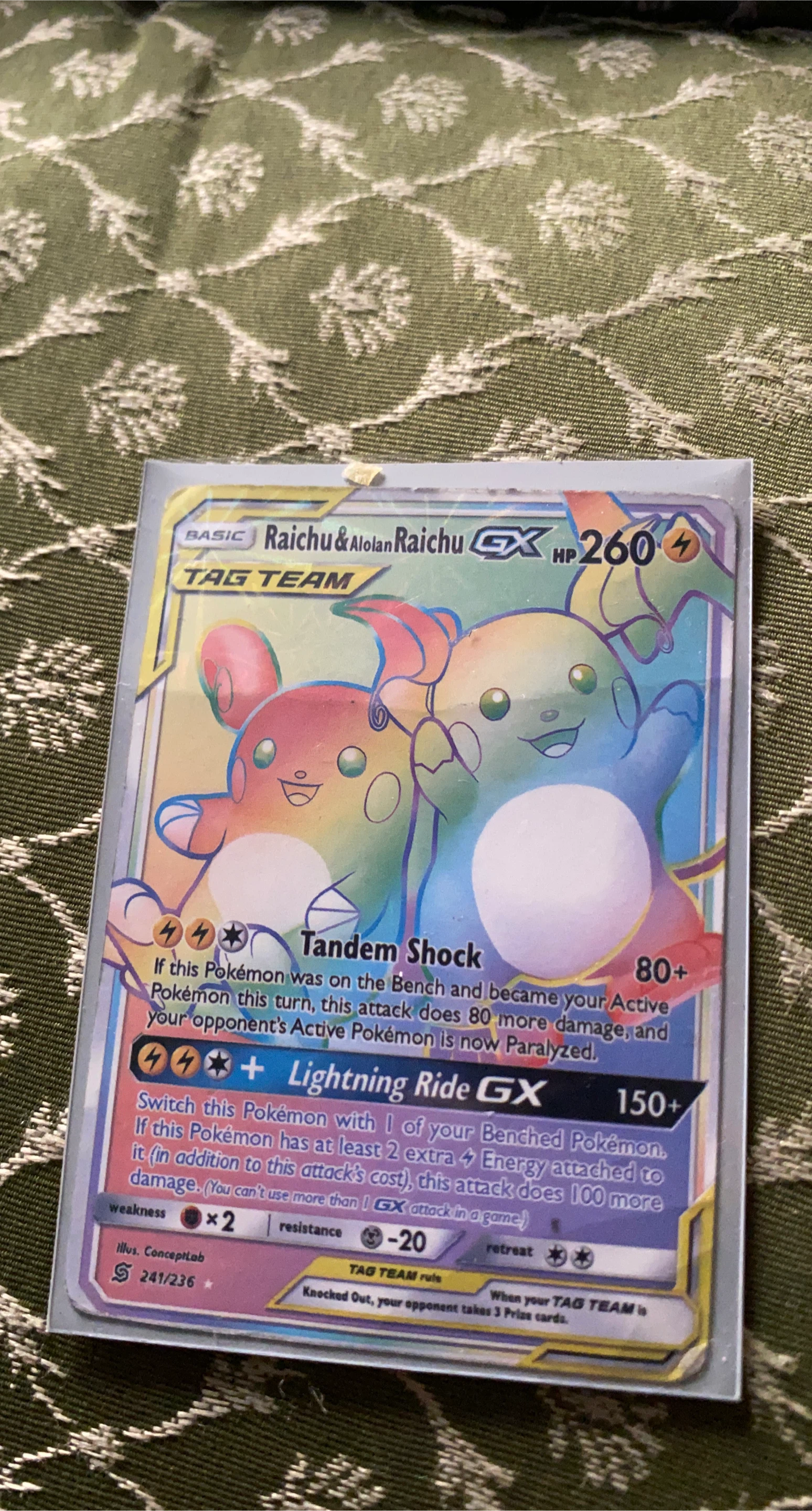 Pokemon Raichu & Alolan Raichu GX Tag Team Card 241/236