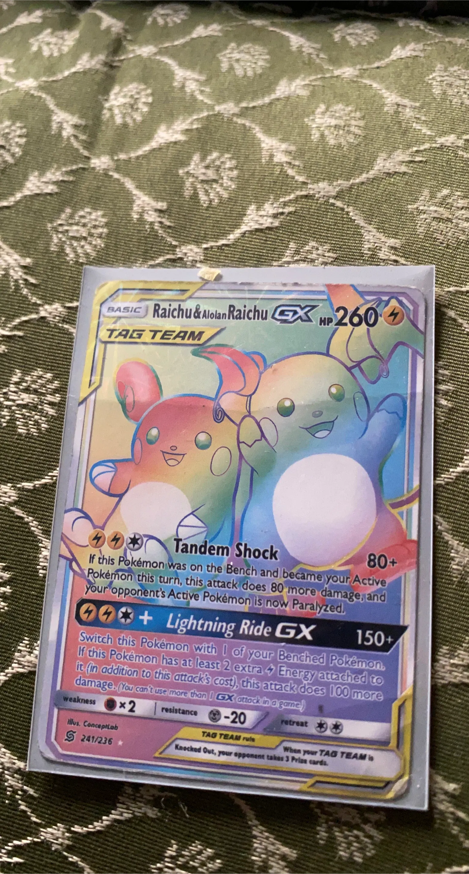 Pokemon Raichu & Alolan Raichu GX Tag Team Card 241/236