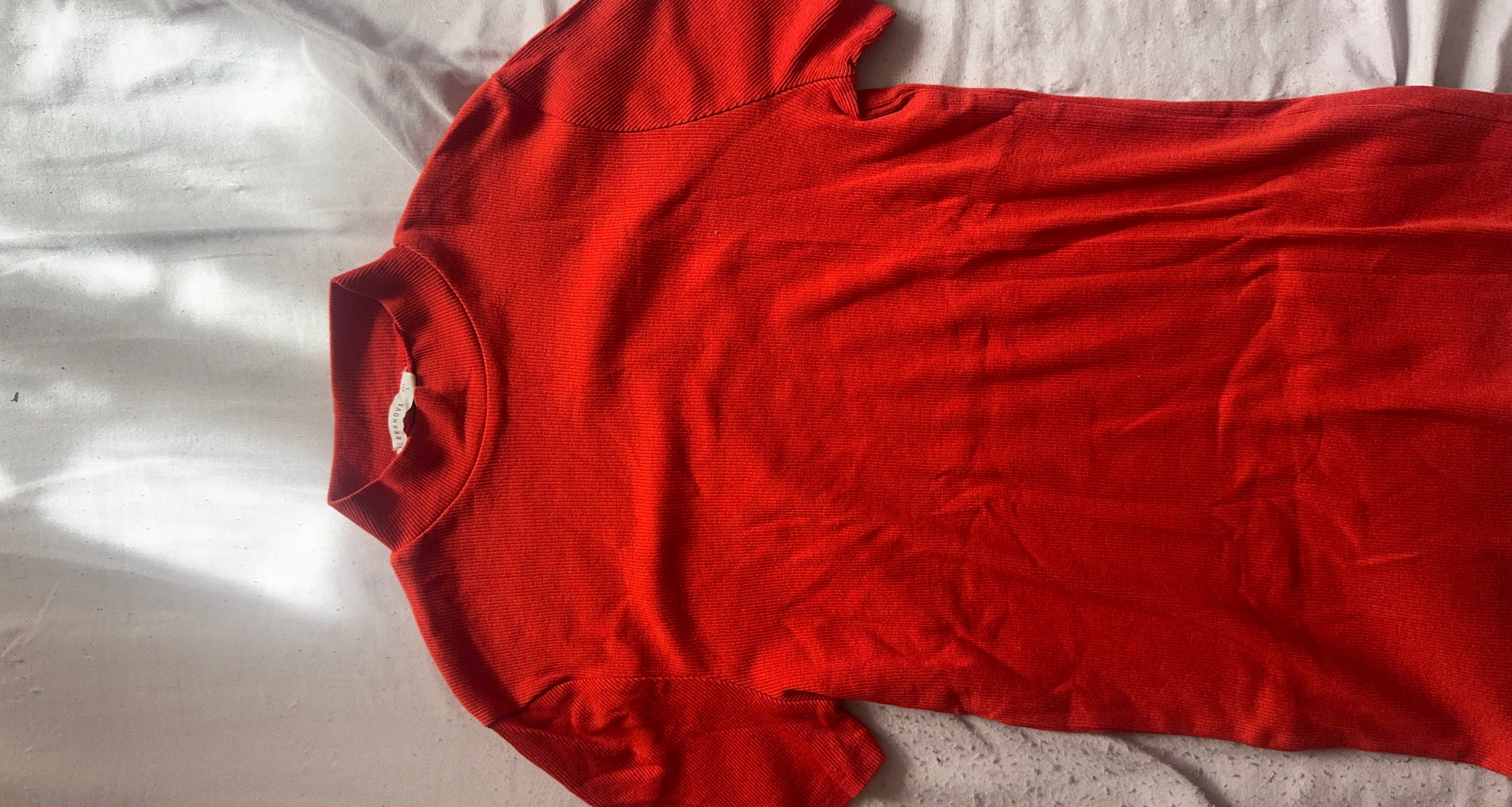 Red Ribbed Mock Neck T-Shirt