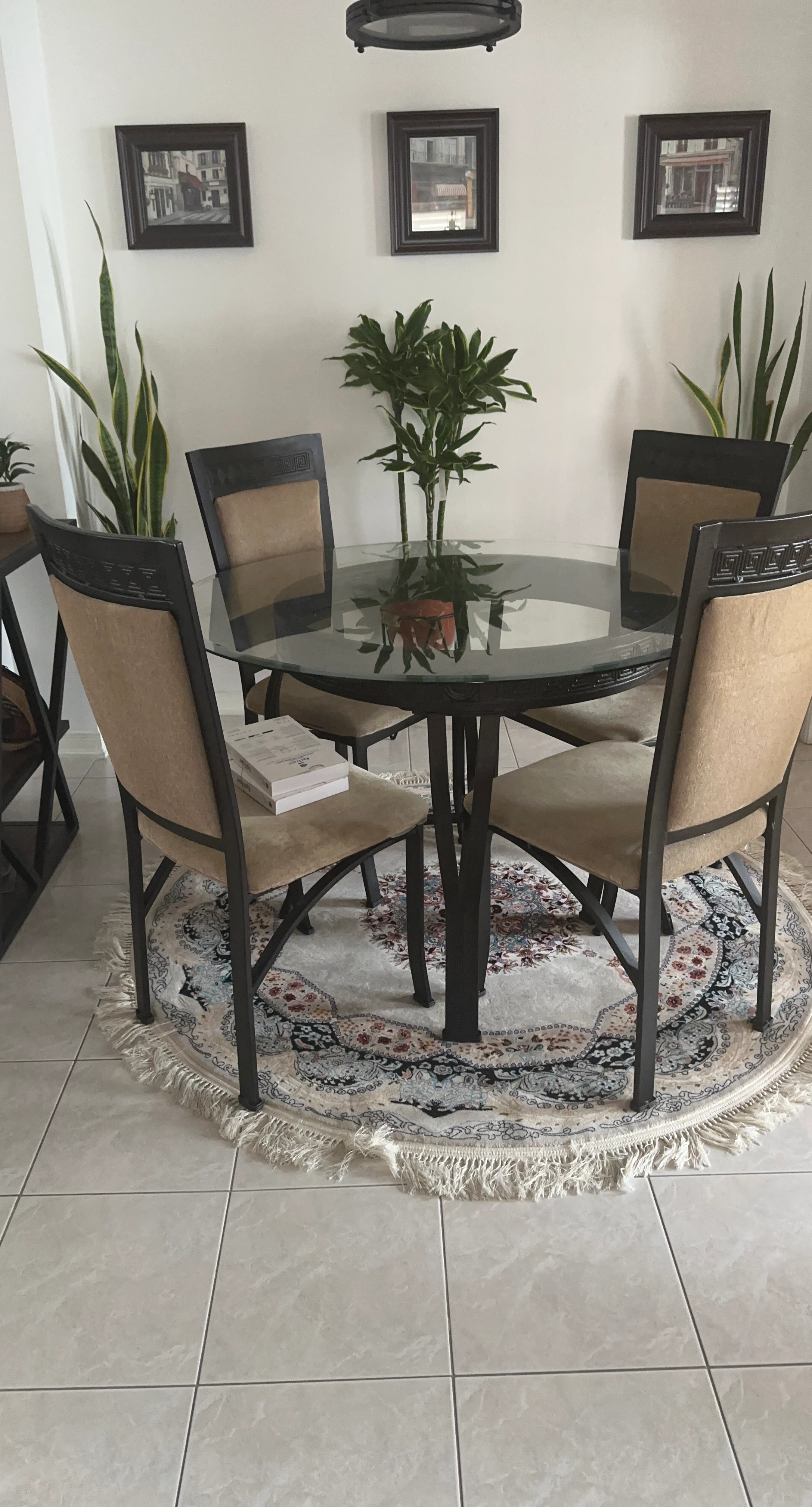 Glass top dining set with 4 chairs