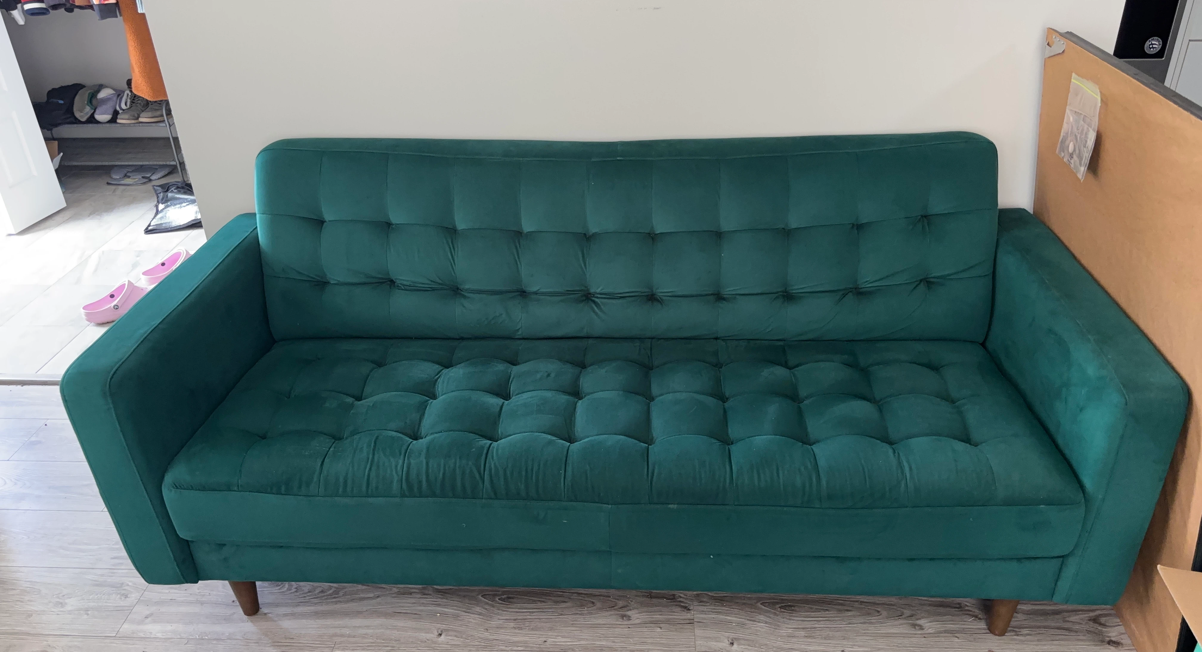 Teal Velvet Sofa & Storage Footrest -EVICTION SALE