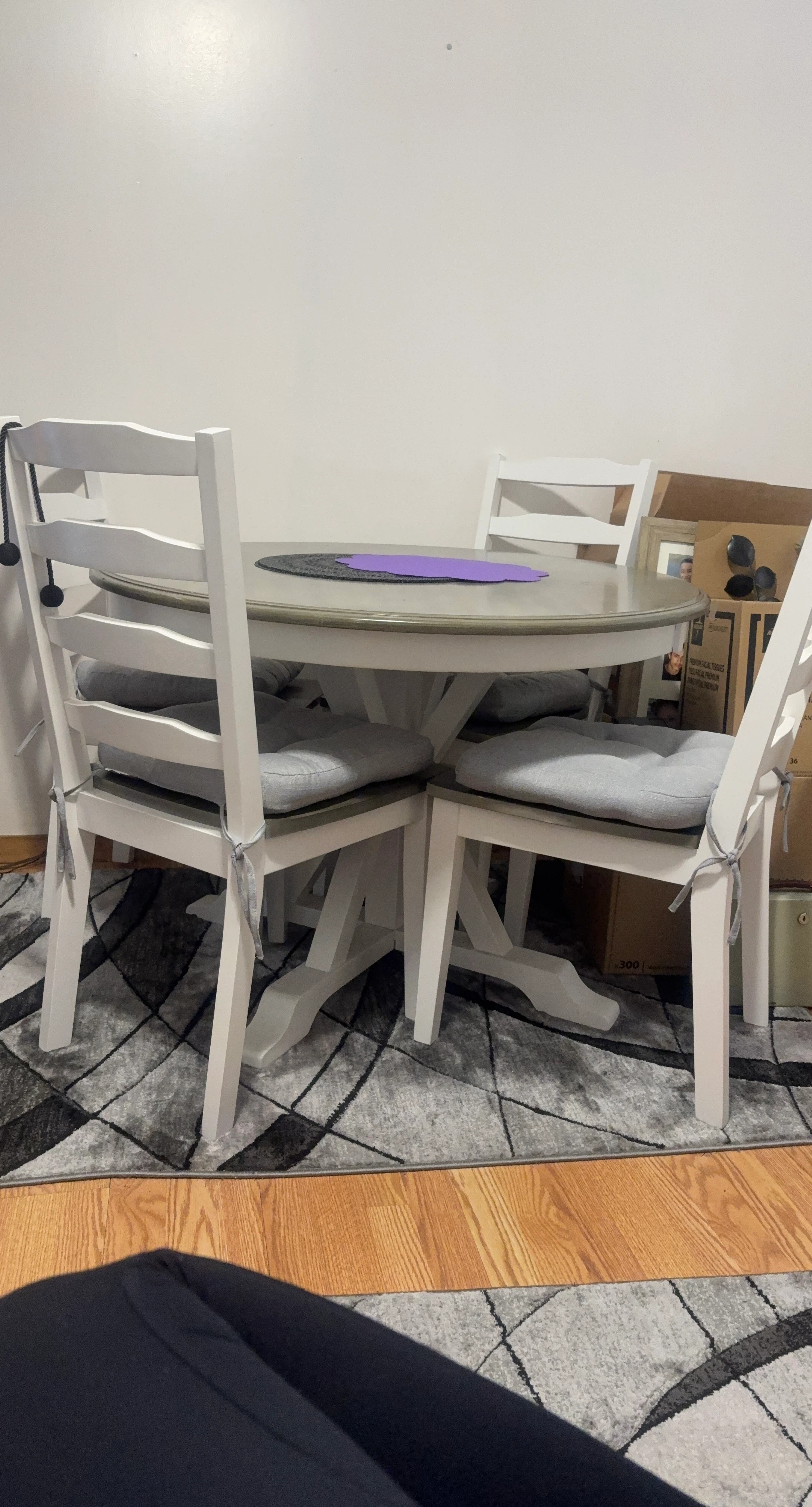 White Round Dining Table with 4 Chairs