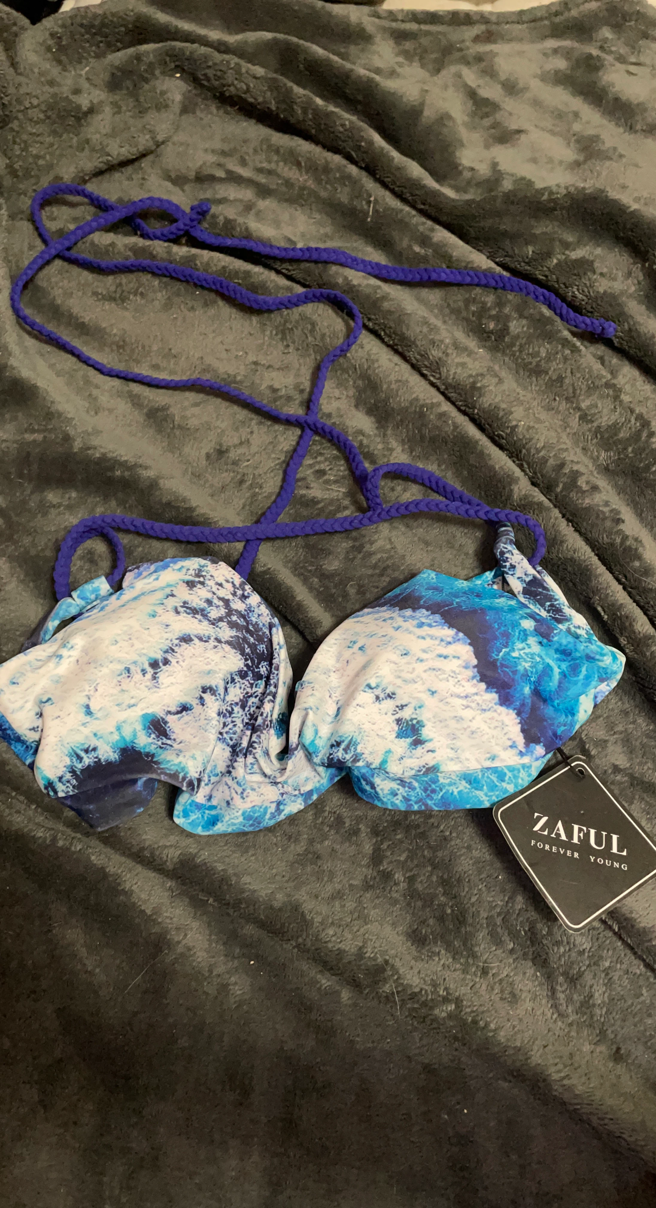 Zaful Blue & White Tie-Dye Bikini Top