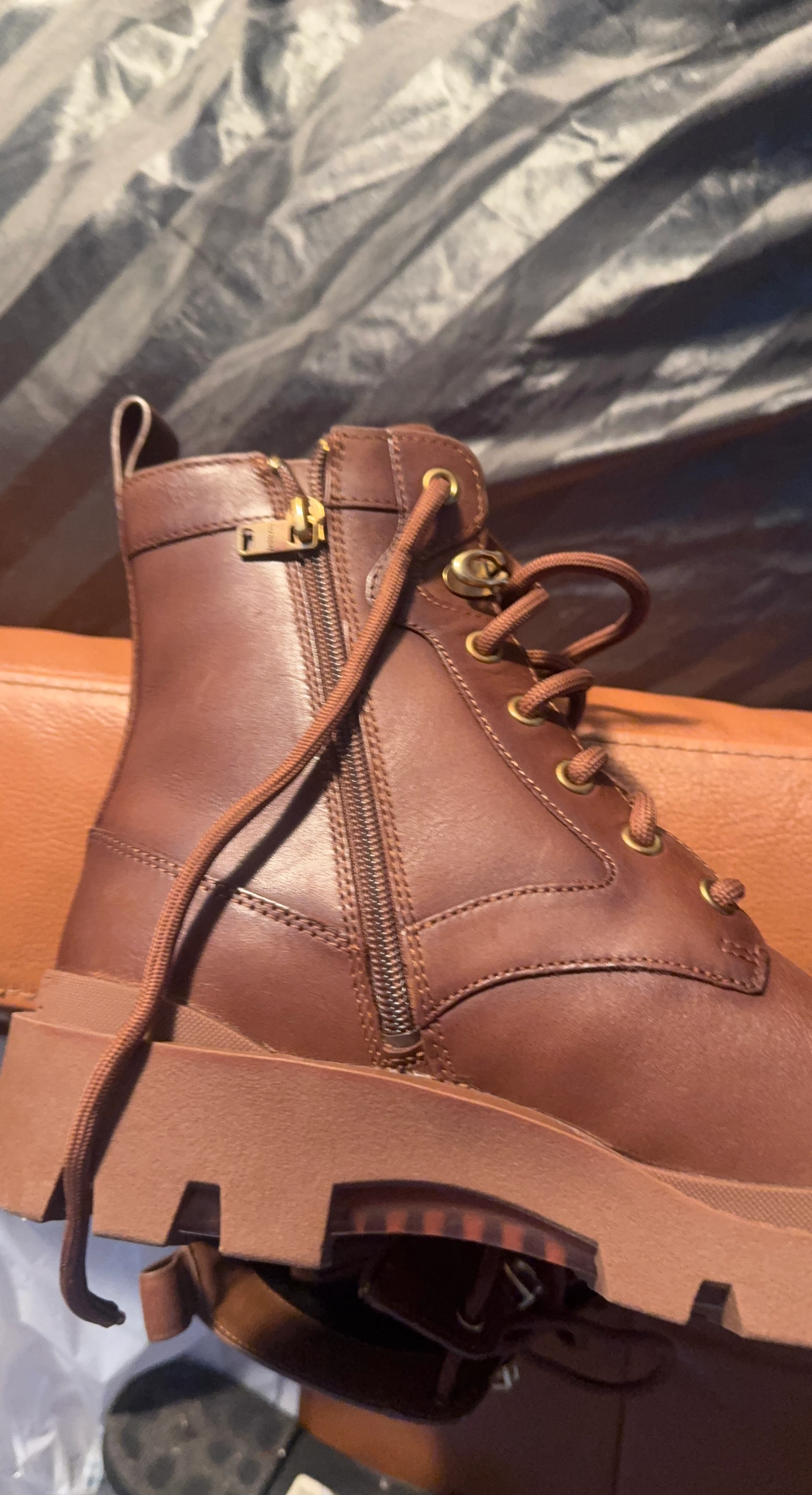 Coach Brown Lace-Up Combat Boots