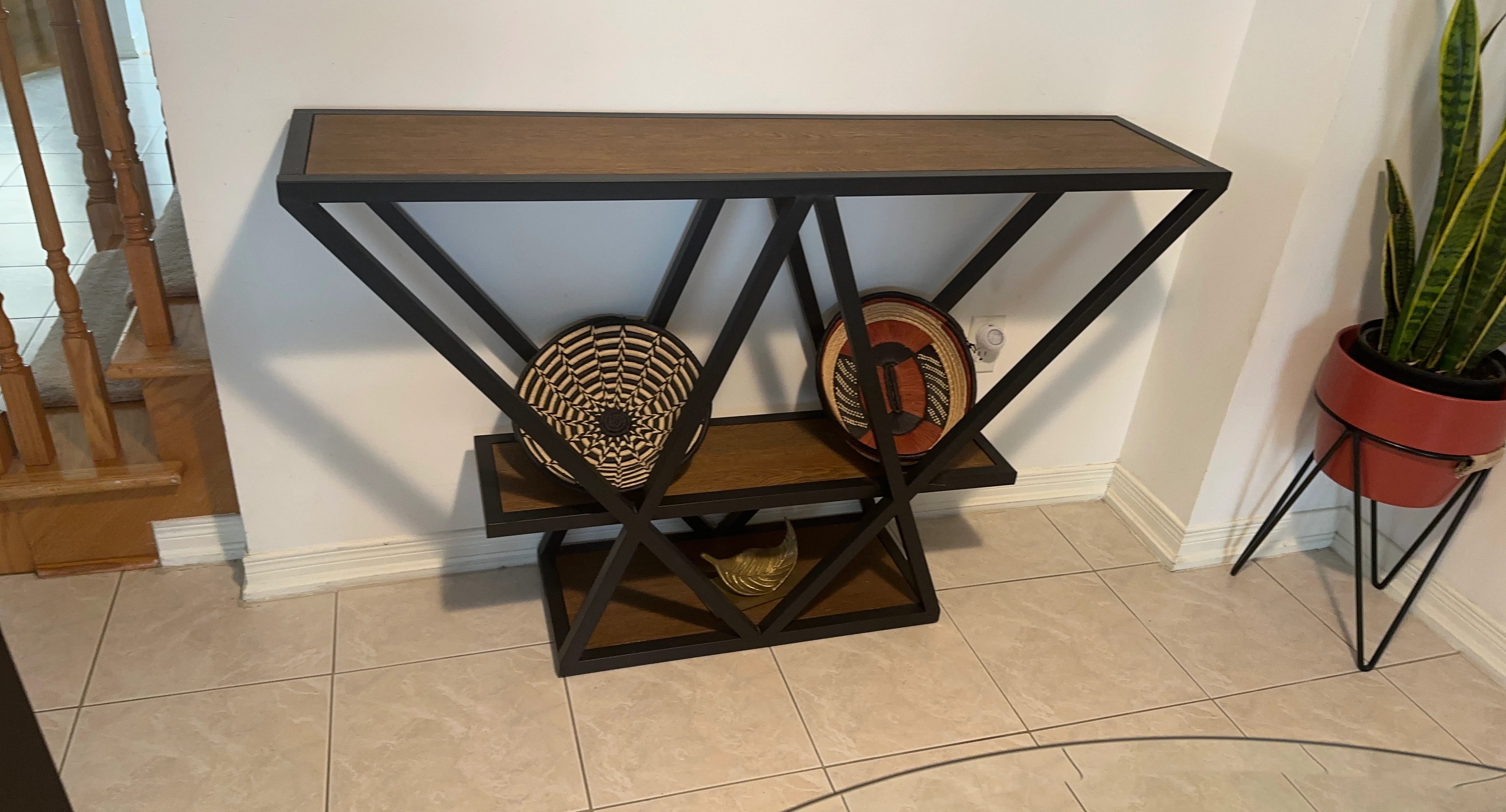 Console Table with Wood Top and Black Frame