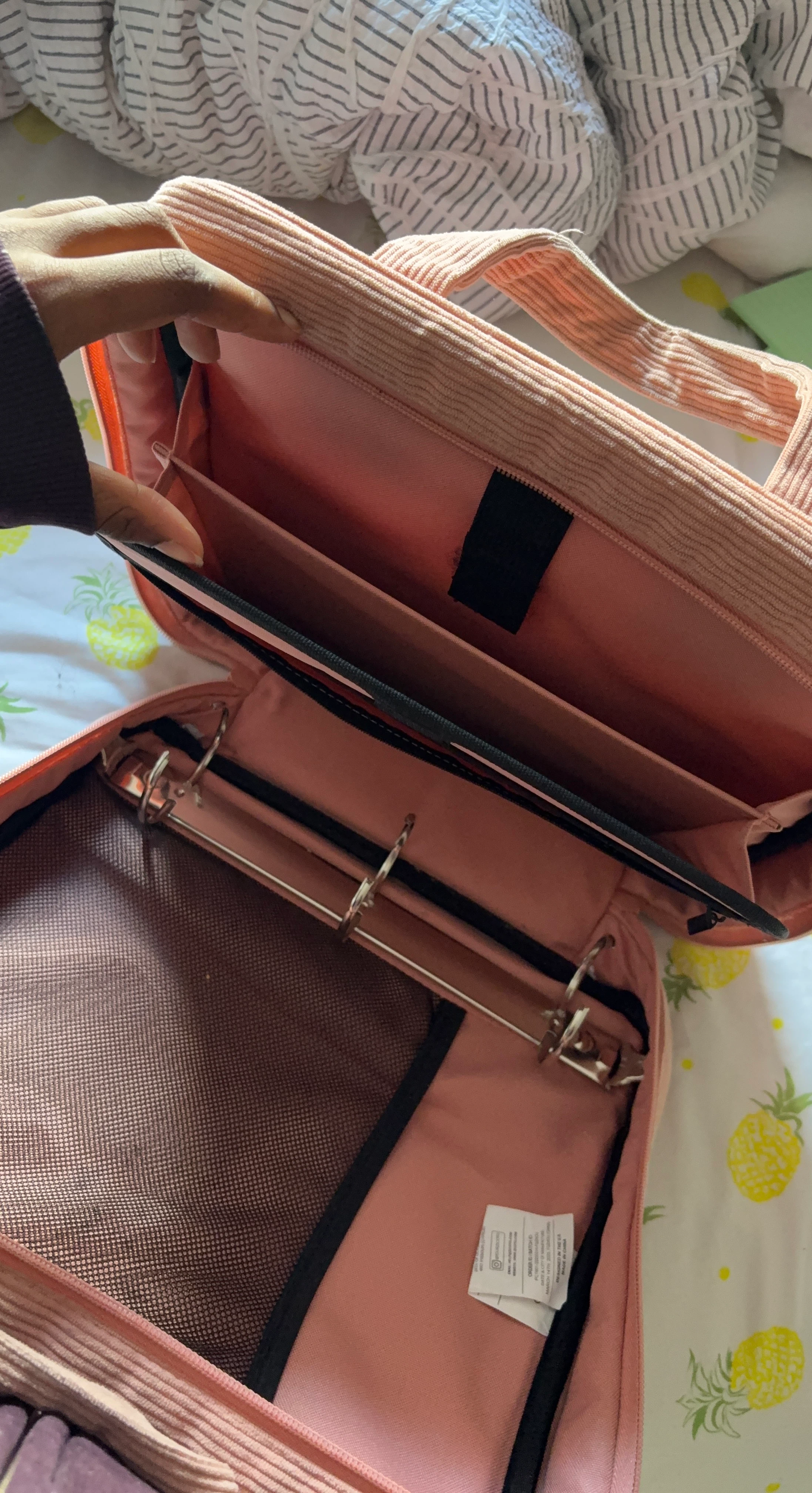 Pink Corduroy Binder / Organizer Bag