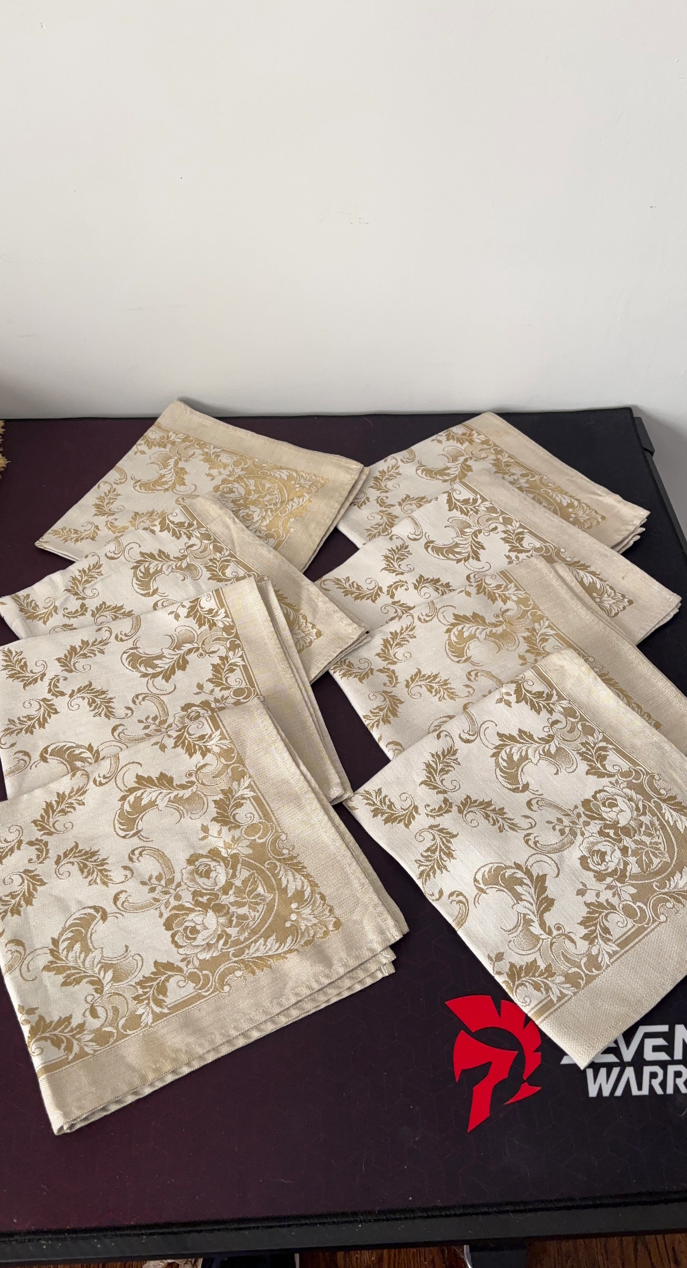 Set of 8 Gold Floral Patterned Cloth Napkins