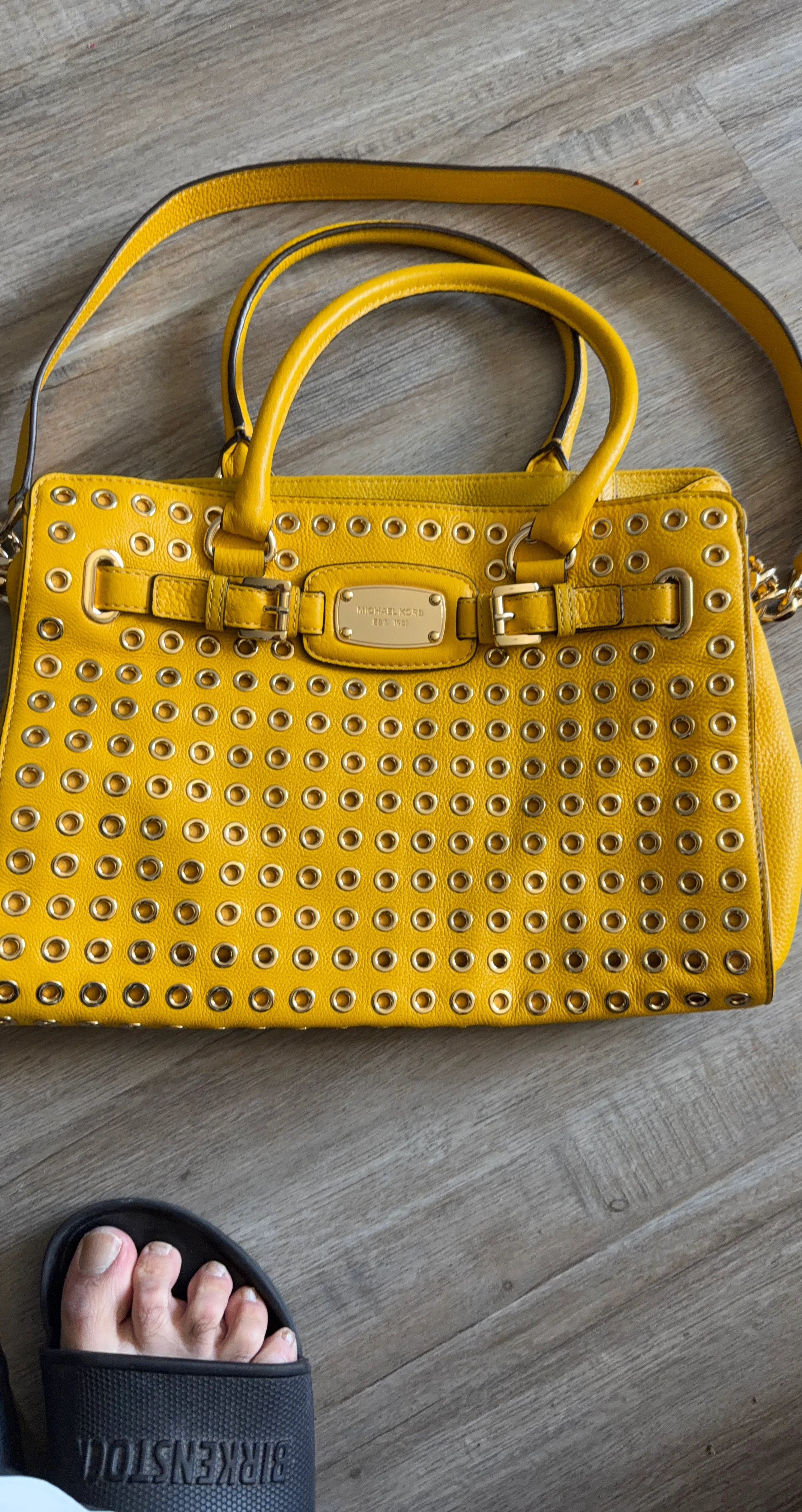 Michael Kors Yellow Studded Satchel Bag
