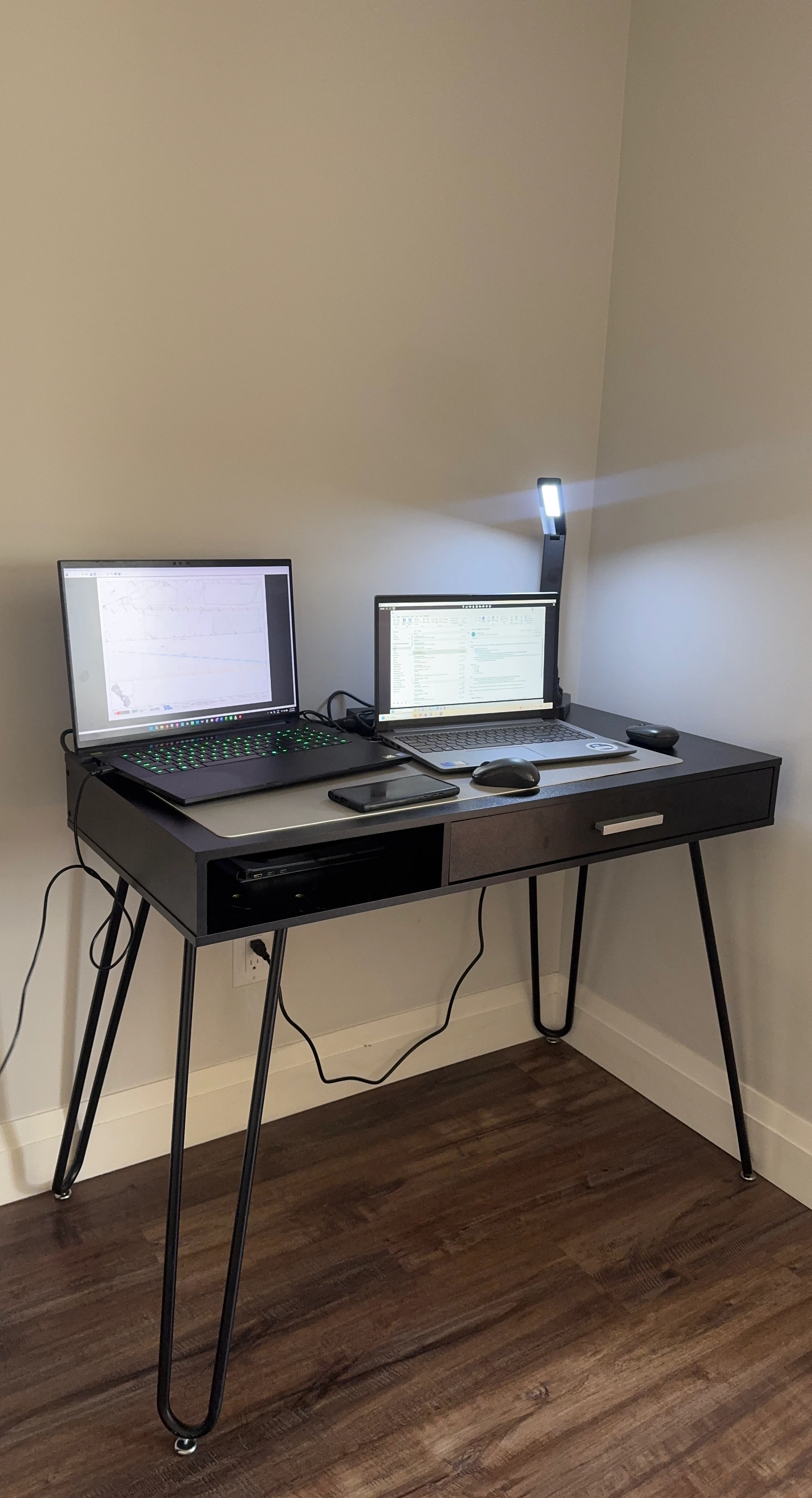 Black Writing Desk with Drawer and Shelf