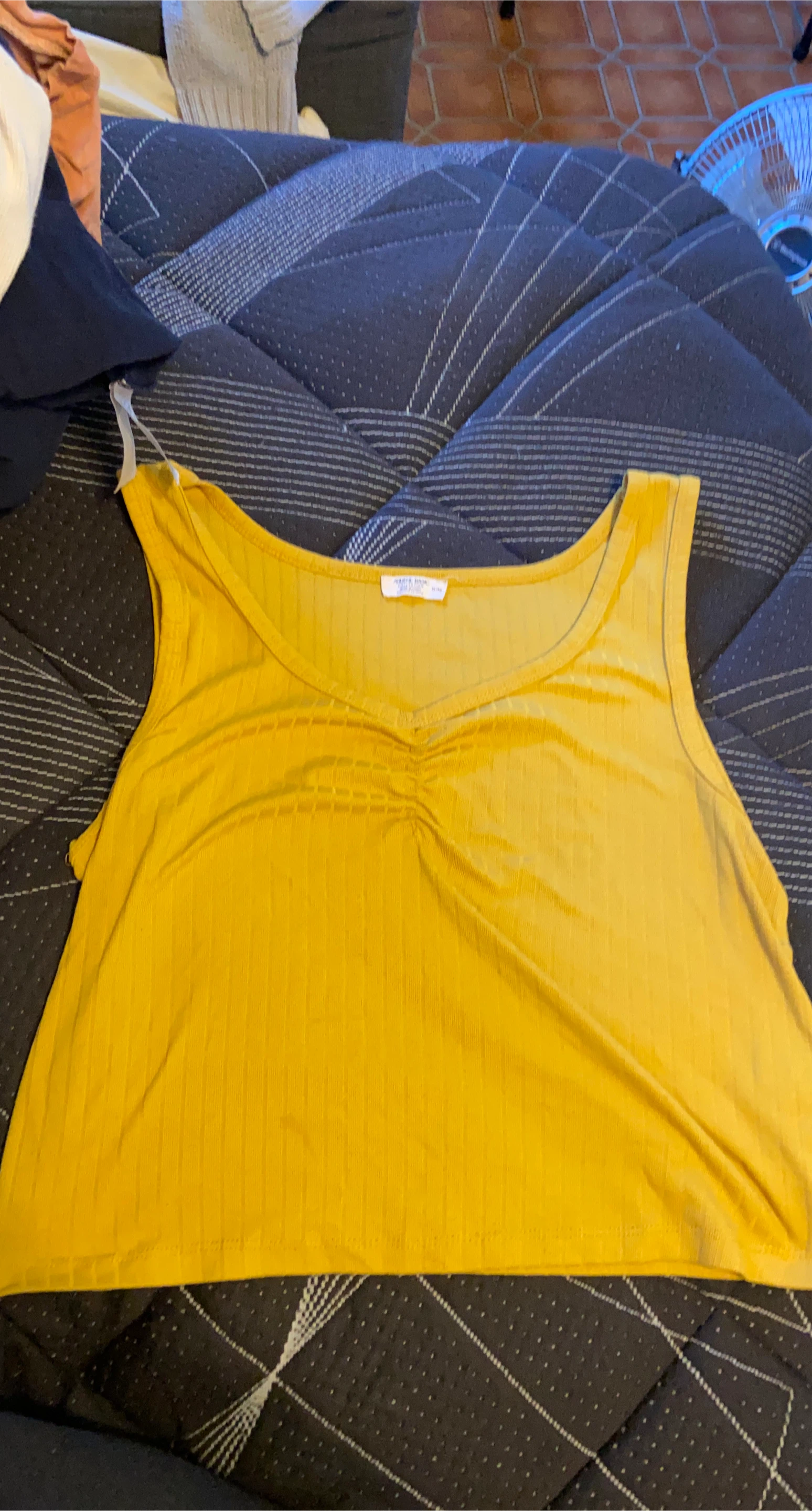 Yellow Ribbed Ruched Tank Top