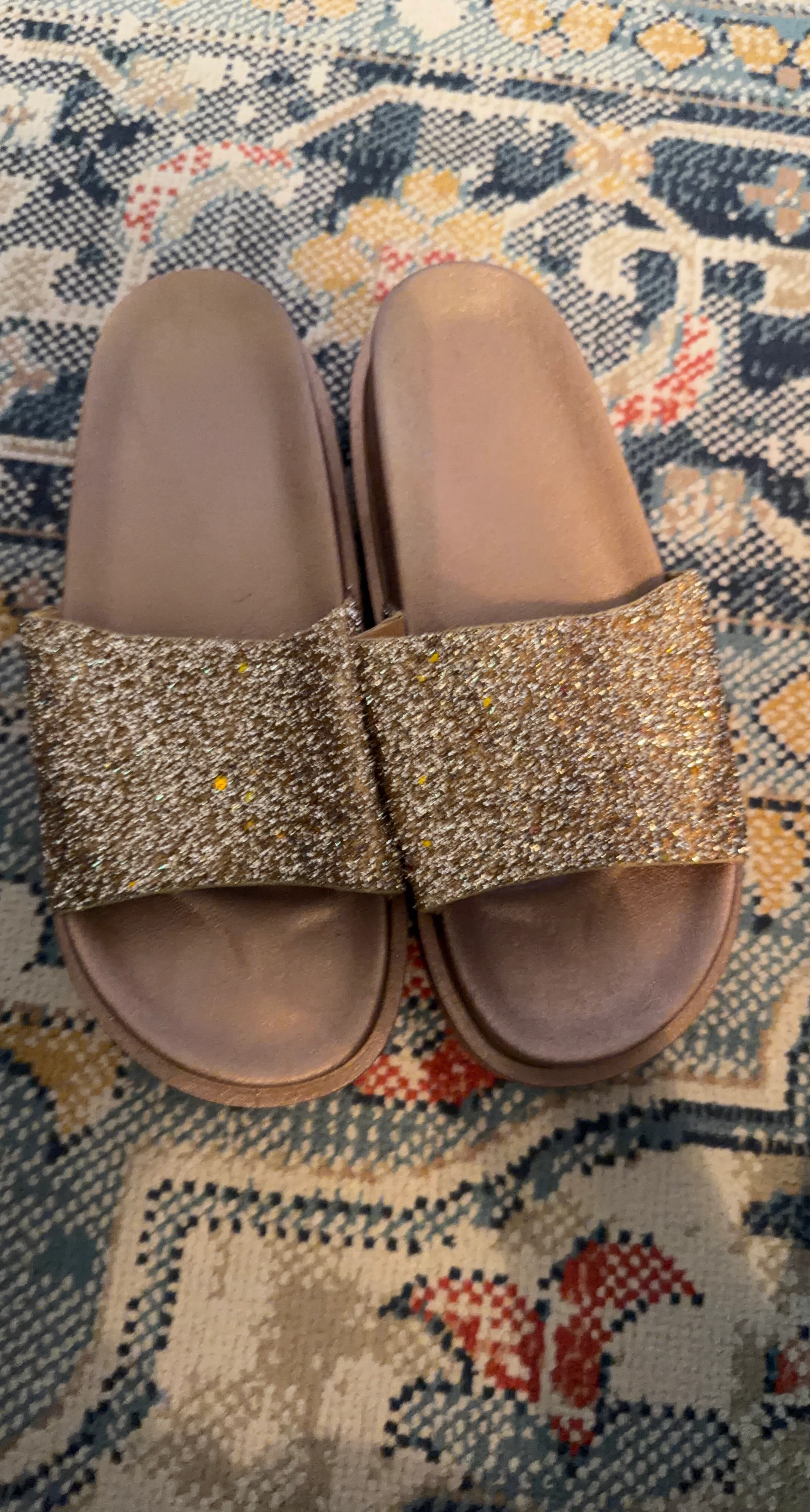 Sparkly Slide Sandals - Rose Gold Glitter