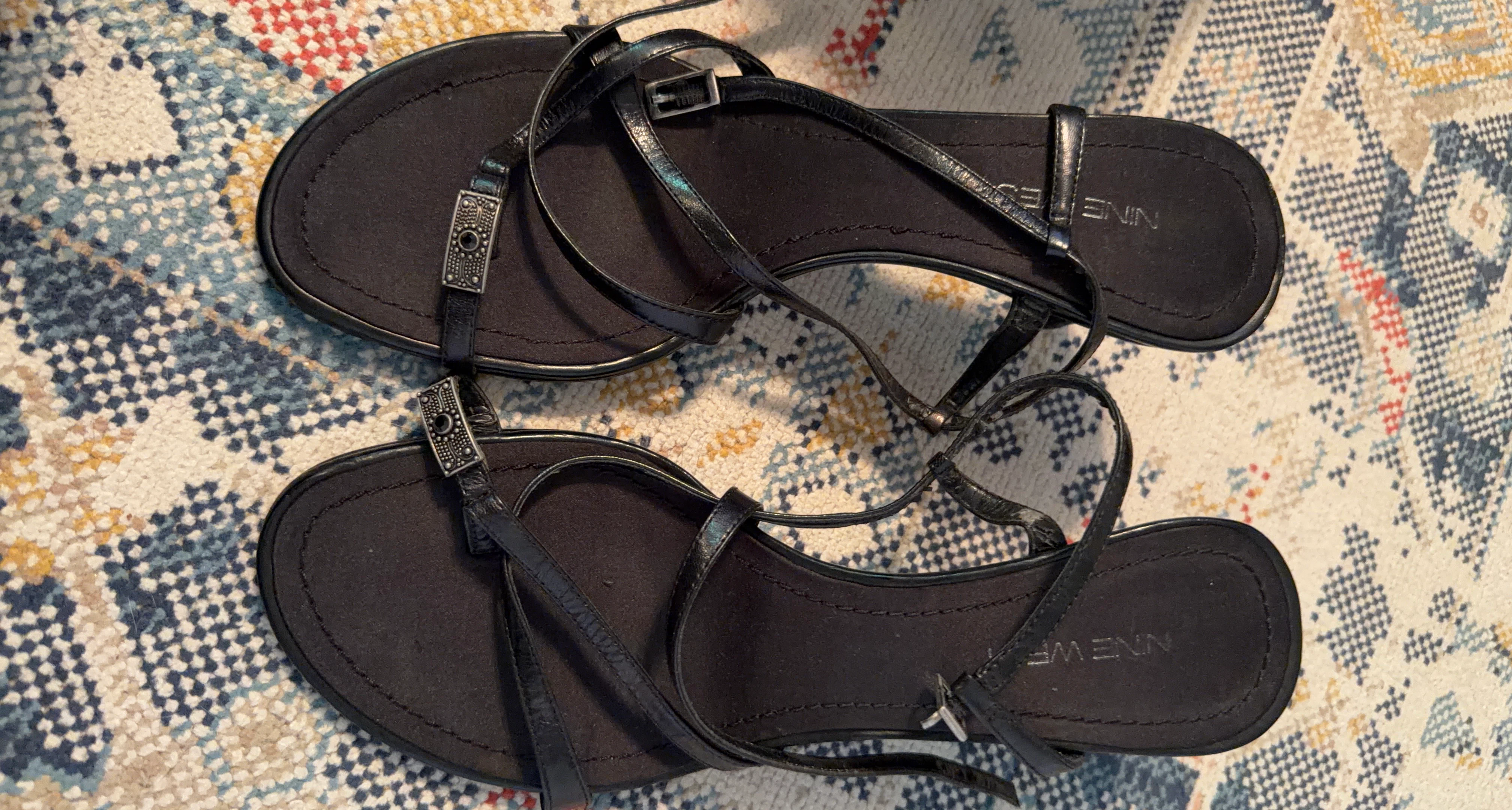 Nine West Black Strappy Heels Women's Size 9.5