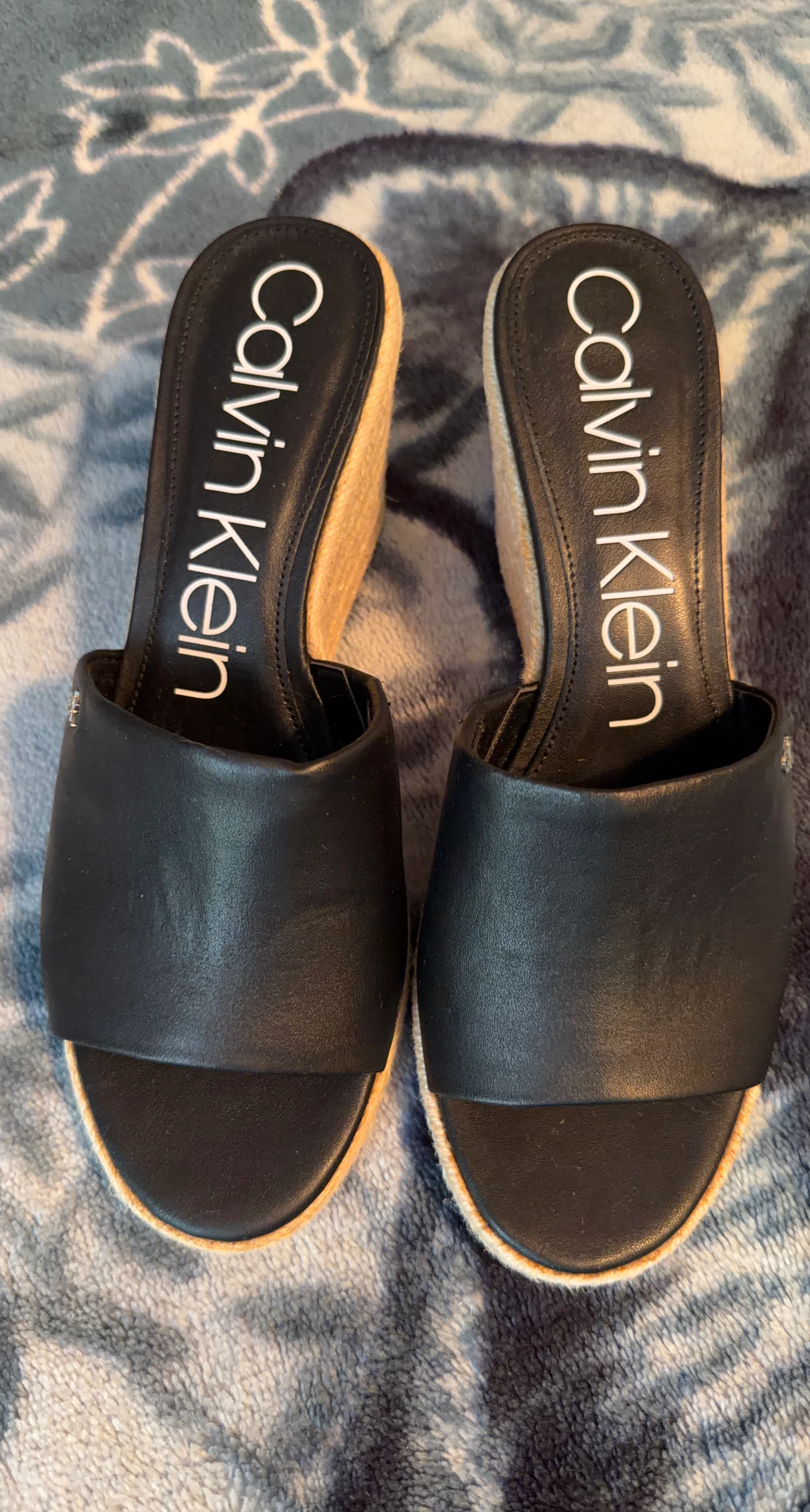Calvin Klein Black Wedge Espadrille Sandals