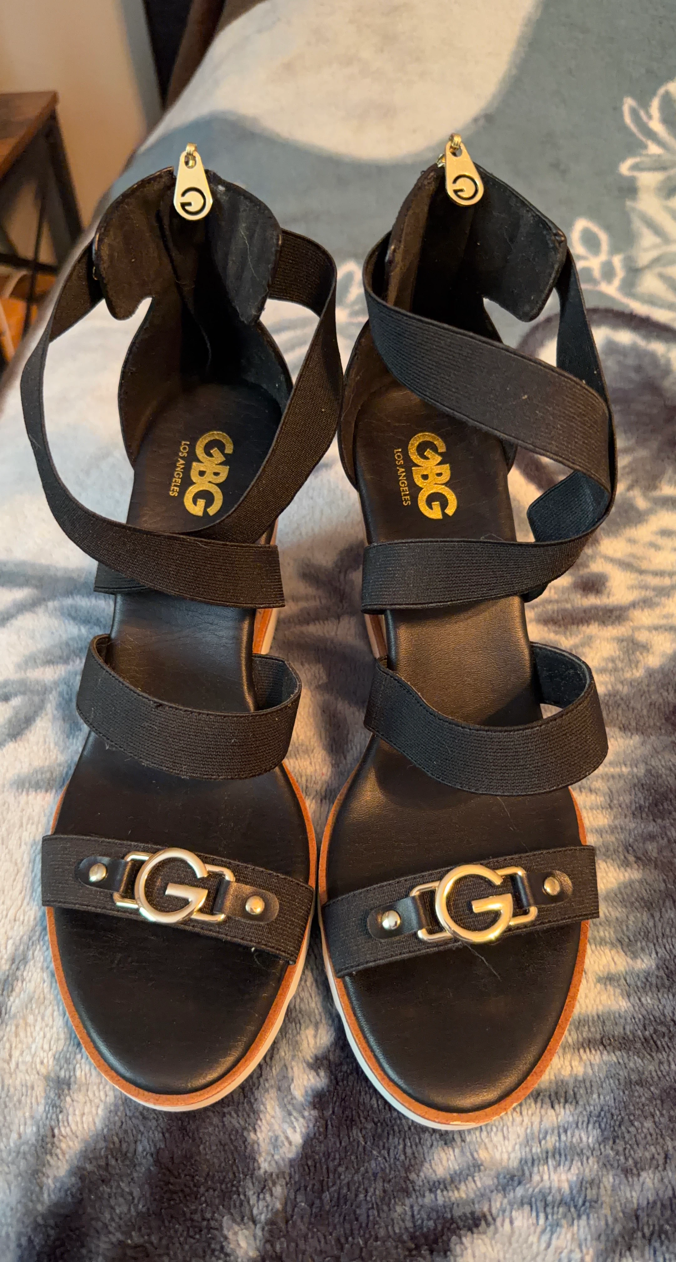 BCBG Black Wedge Sandals
