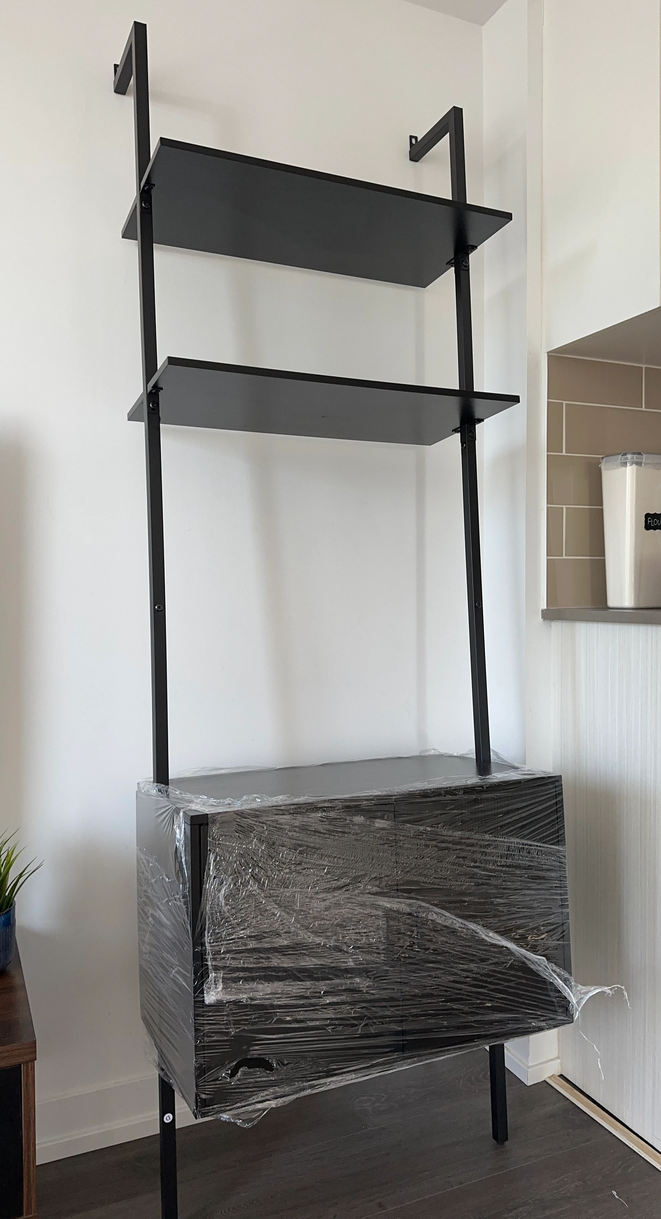 Black Ladder Bookshelf with Cabinet