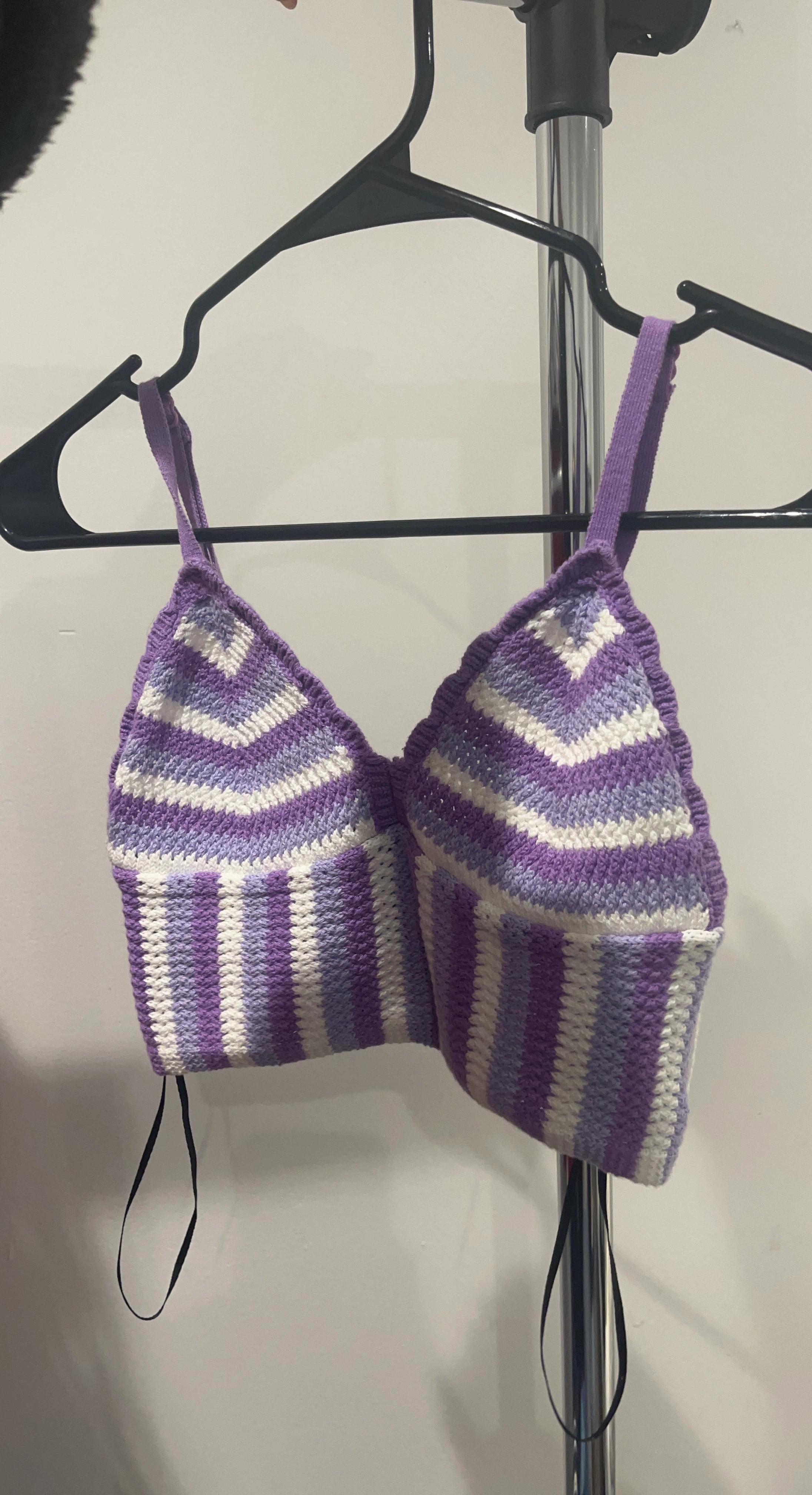 Crochet Bralette Top - Purple & White Stripes