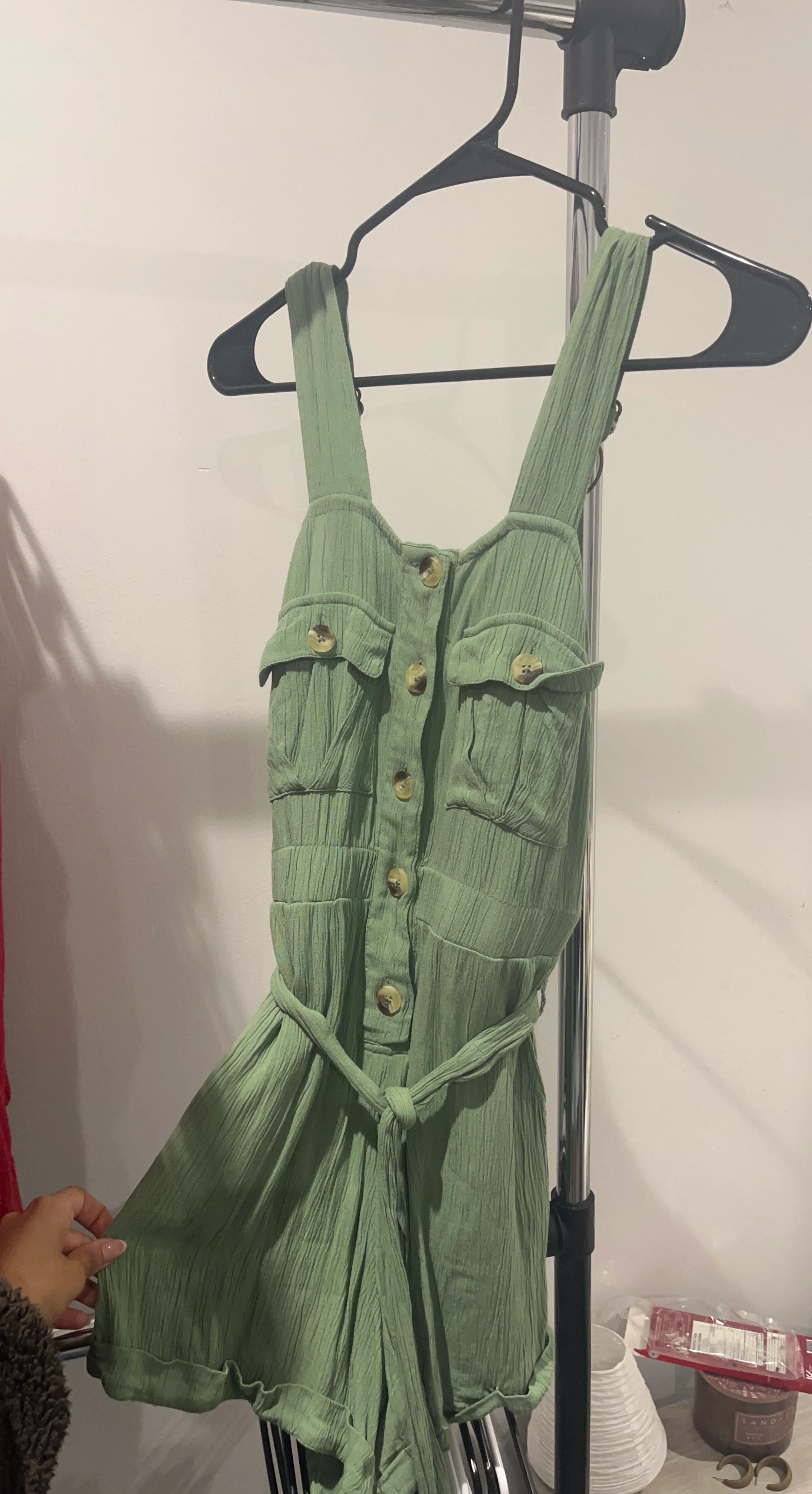 Green Romper with Tie Waist