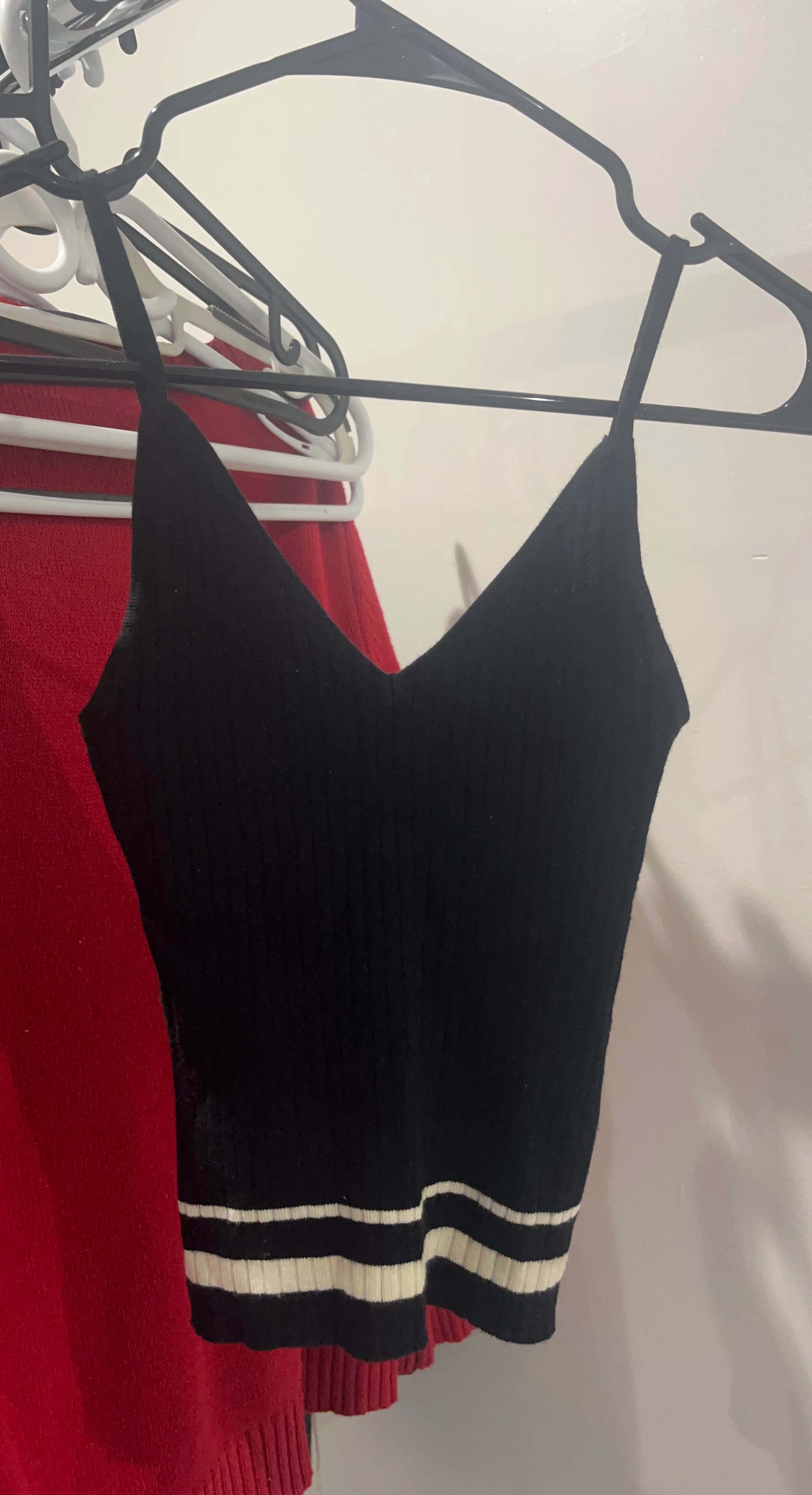 Black Striped Ribbed Camisole Top