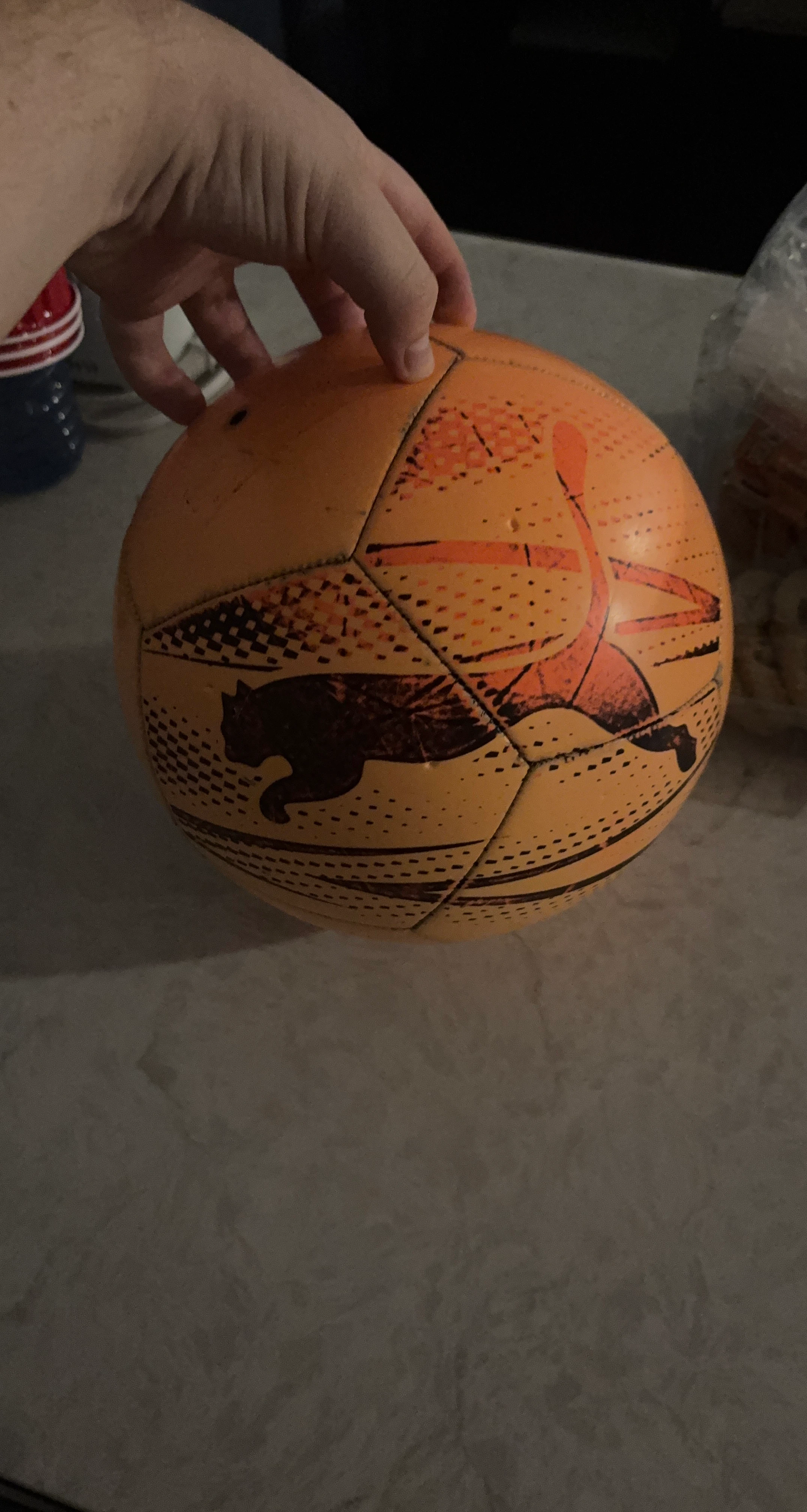 Orange Soccer Ball with Cat and Runner Design