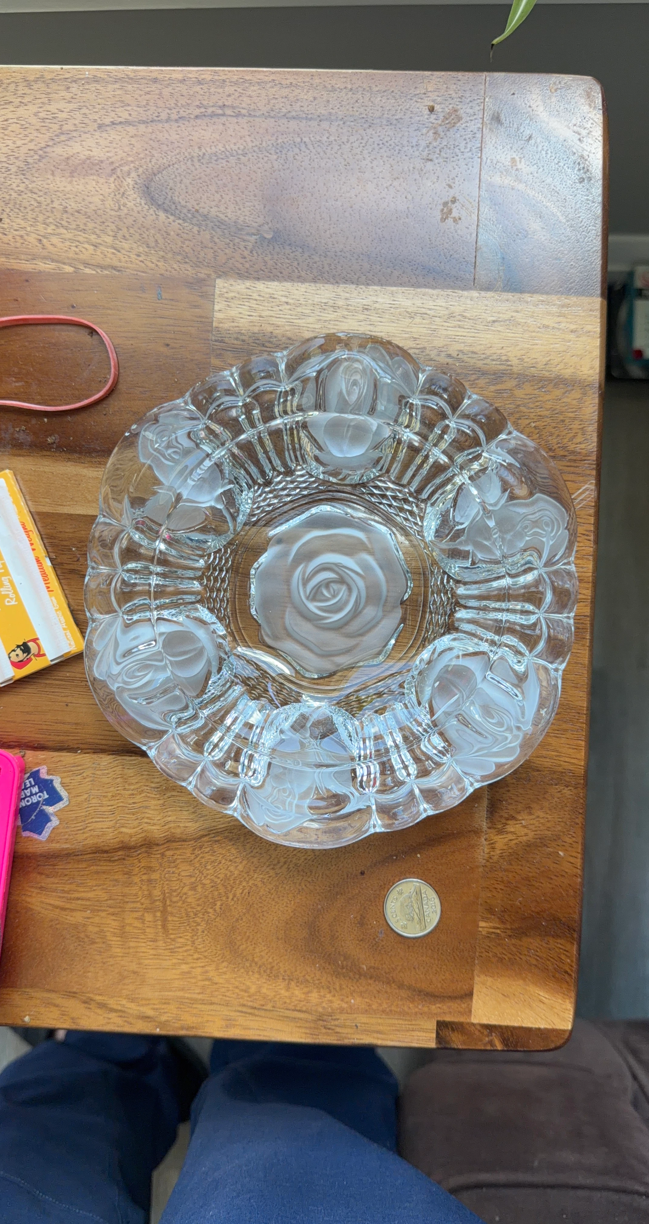 Clear Glass Ashtray with Embossed Roses