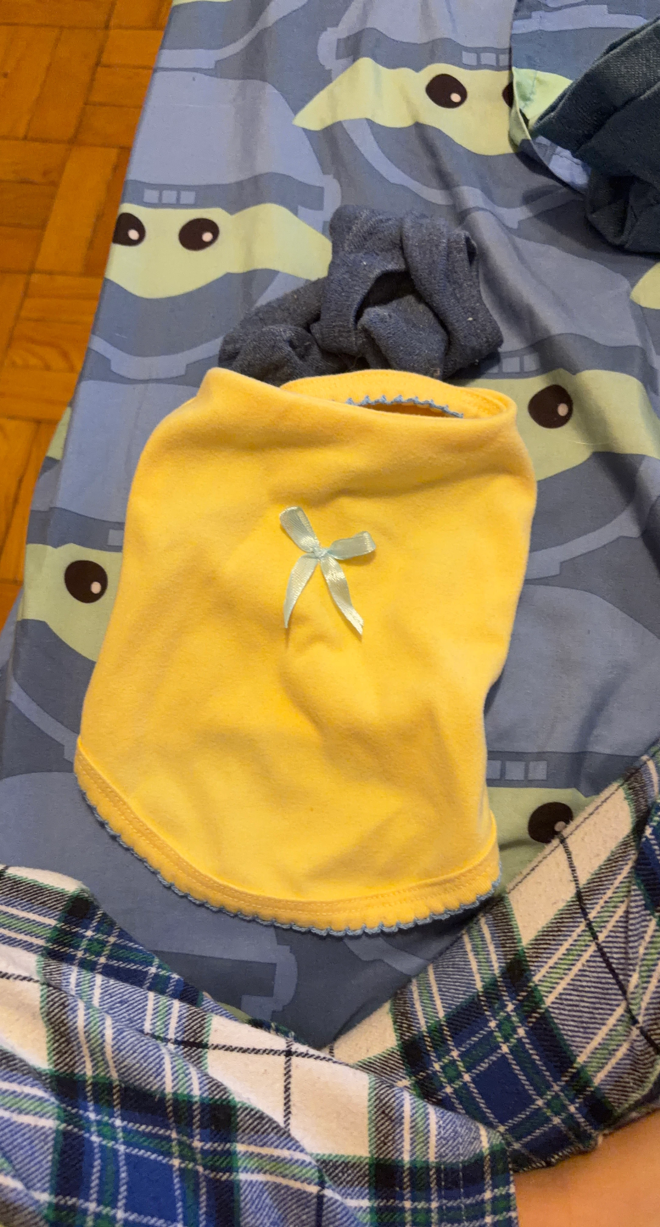 Yellow Baby Onesie with Blue Bow