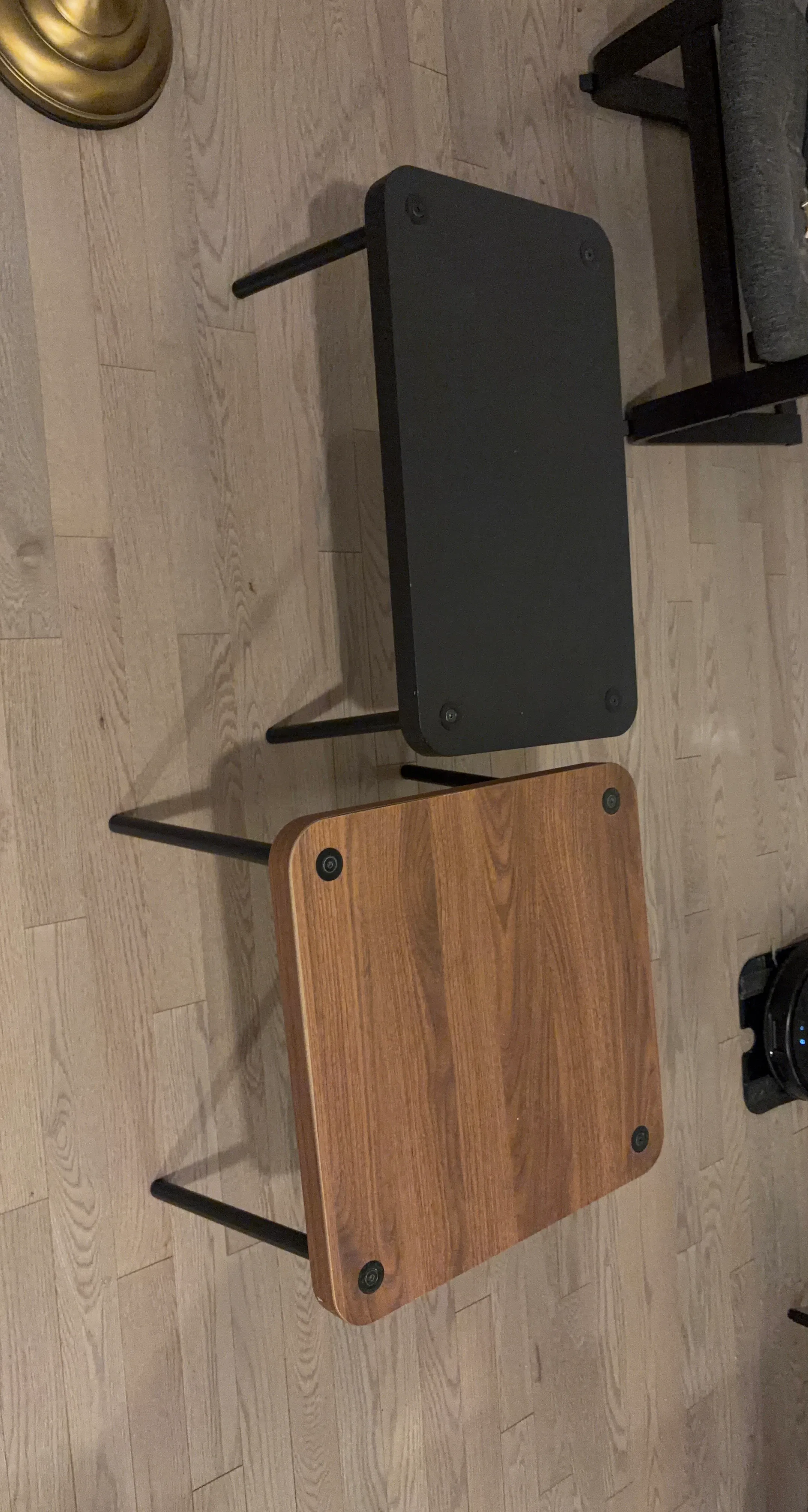Set of 2 Black and Wood Accent Tables