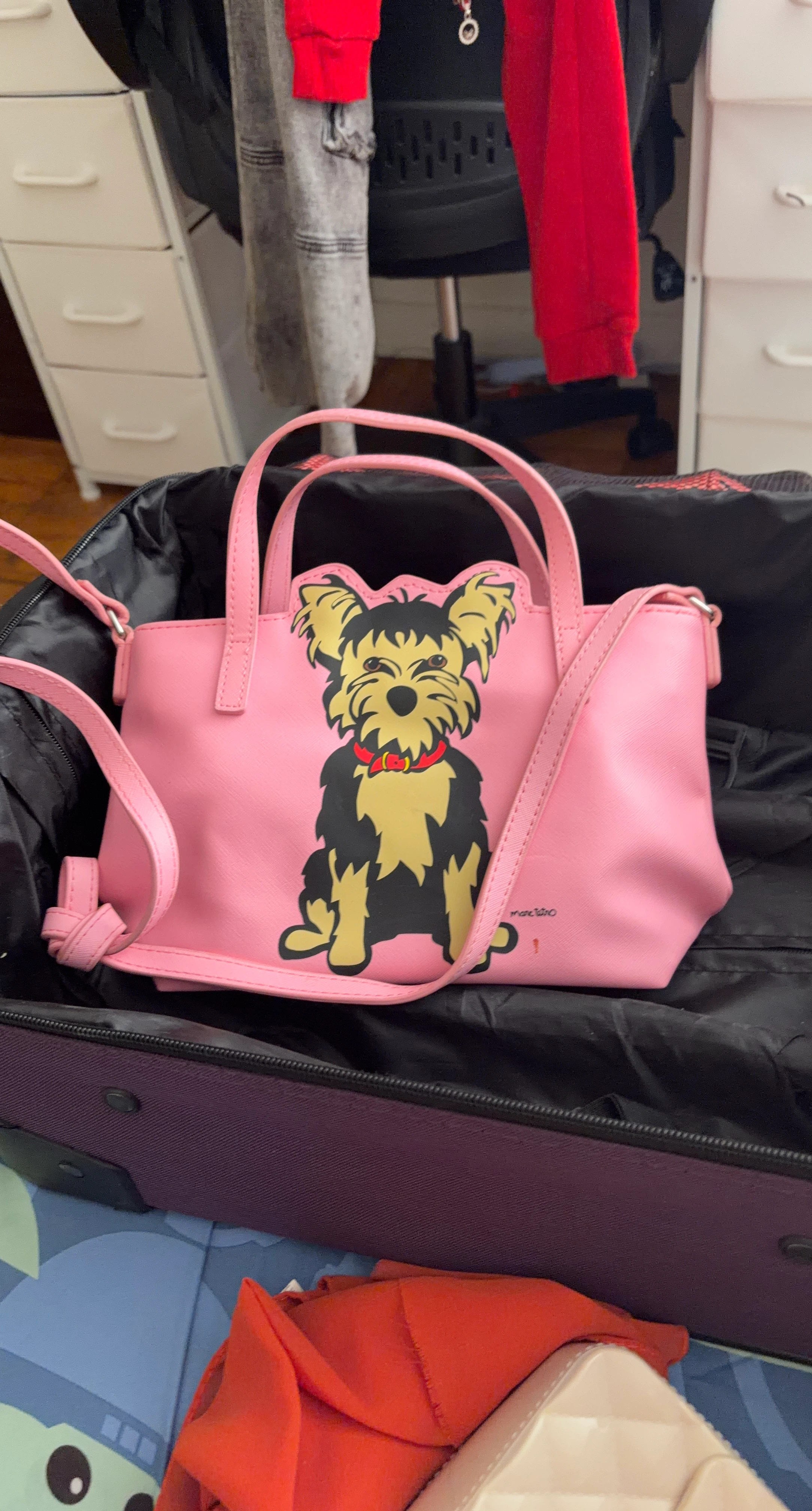 Pink dog print crossbody bag