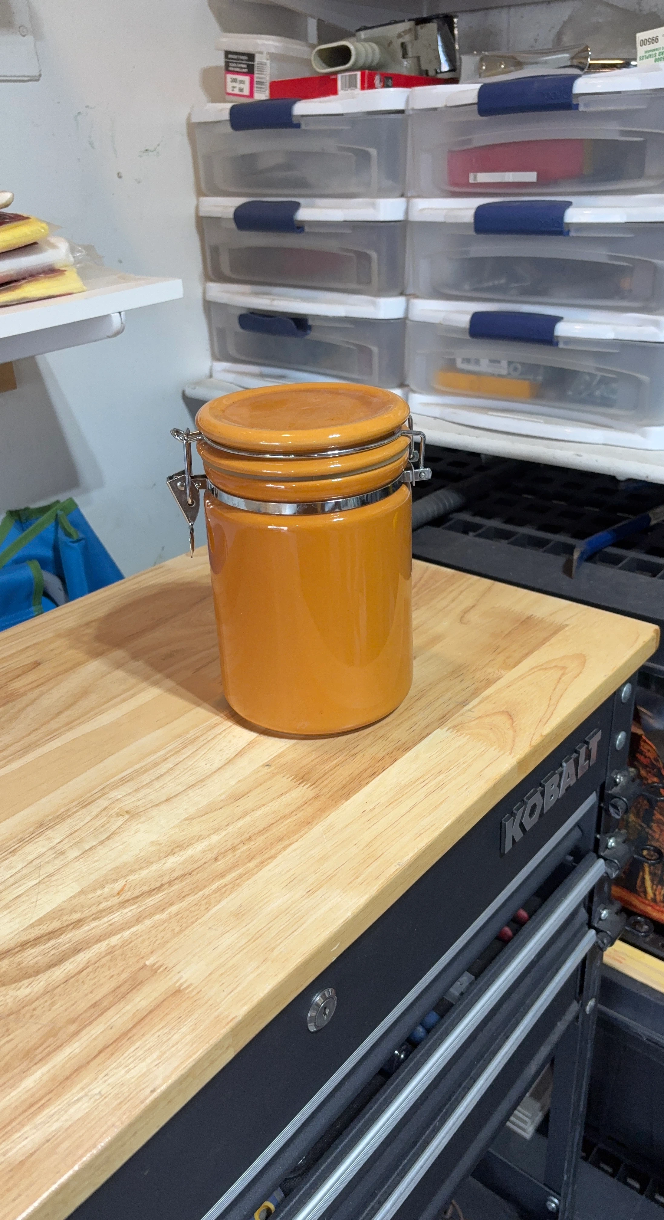 Orange Ceramic Storage Jar with Clamp Lid