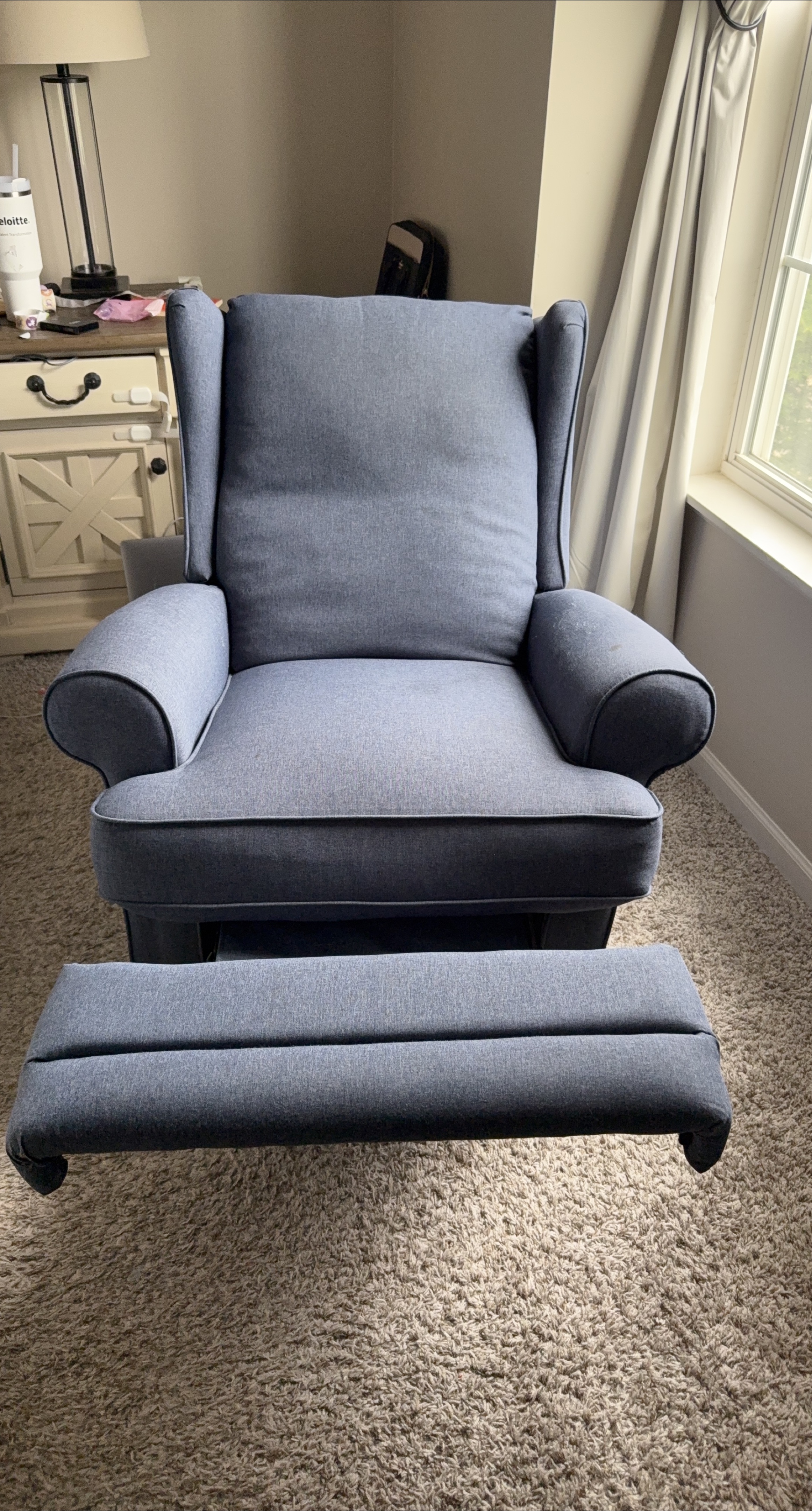 Blue Glider Chair and Ottoman
