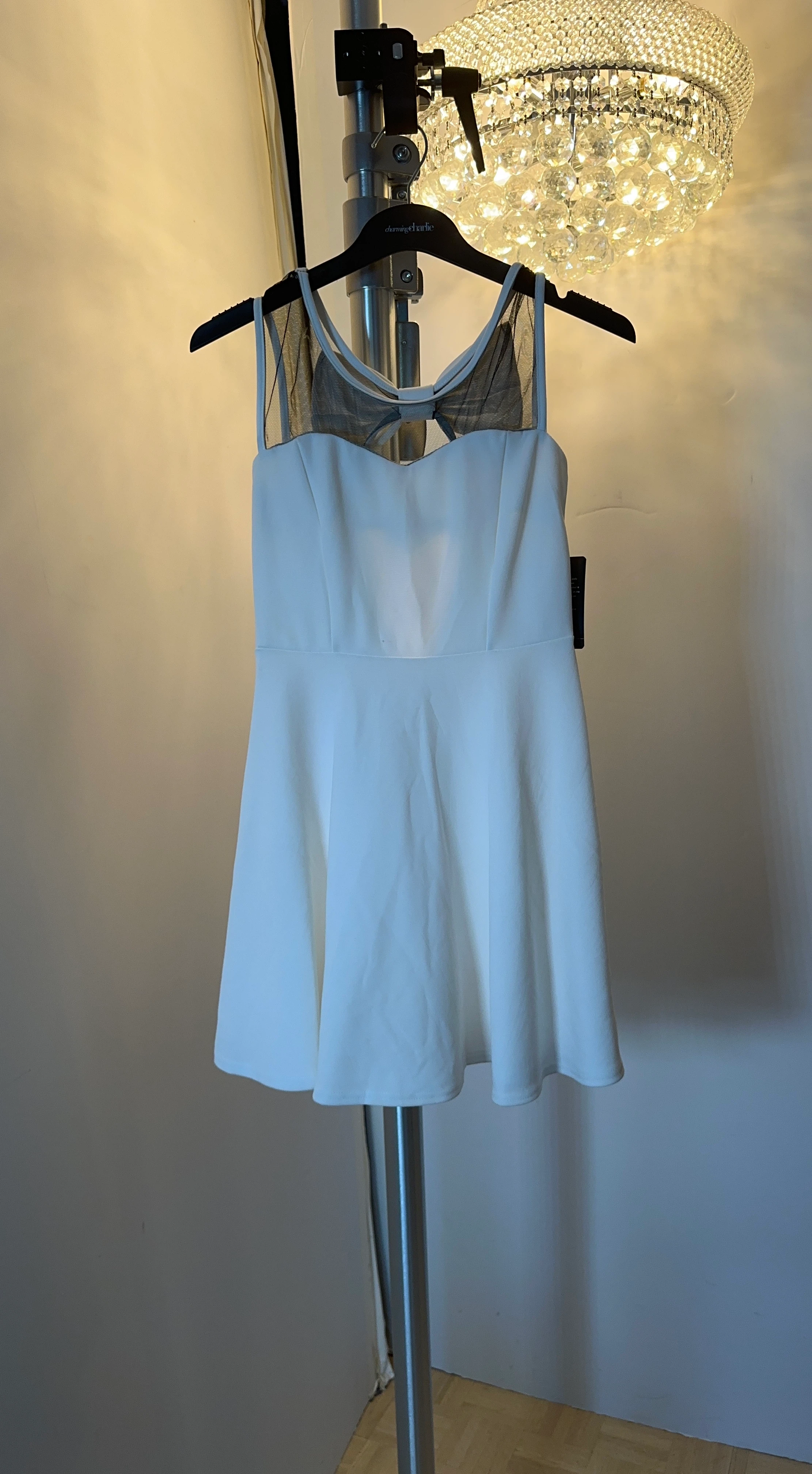 White Fit and Flare Dress with Bow Back