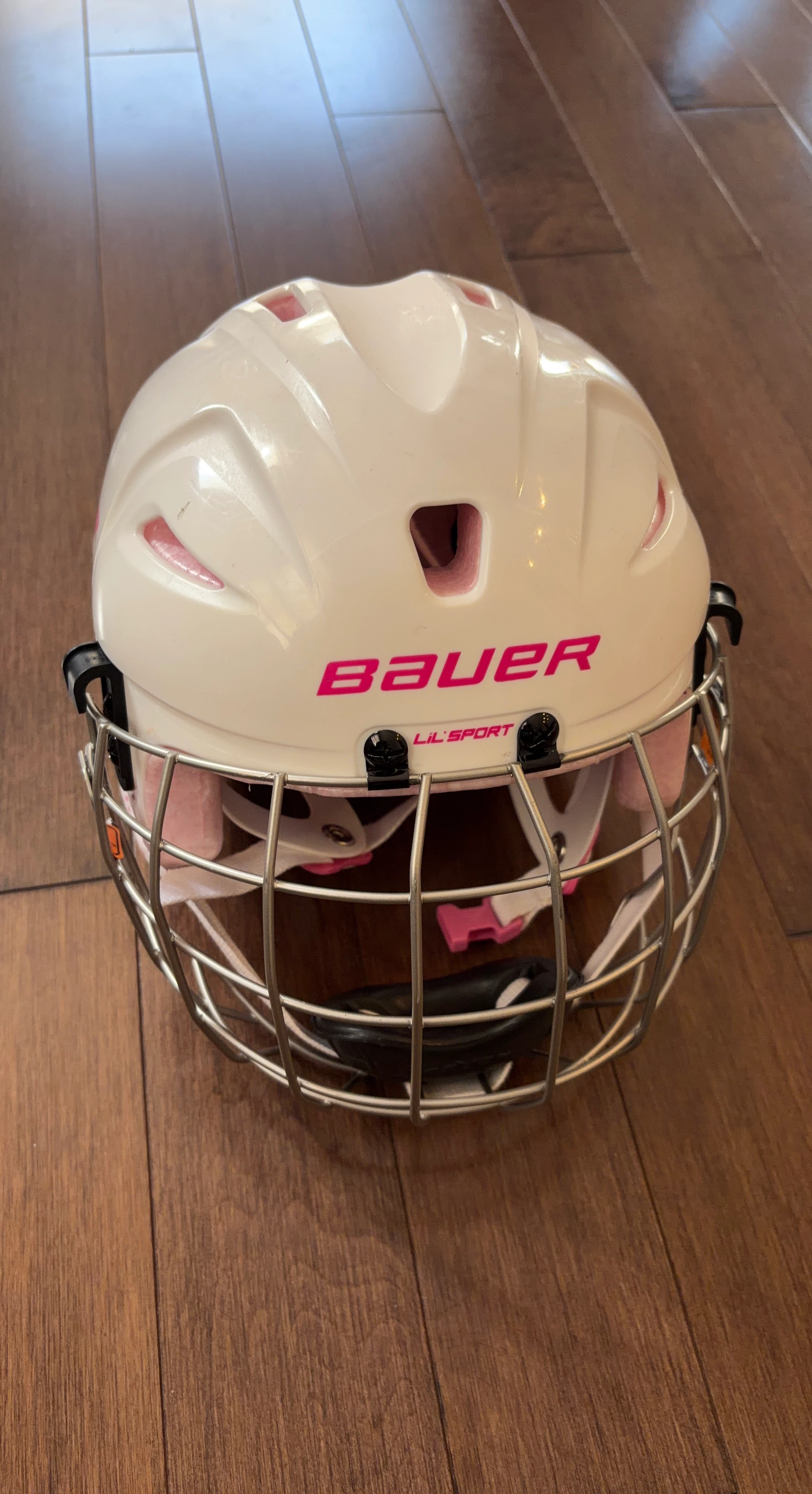 Bauer Lil Sport Hockey Helmet with Cage - White/Pink
