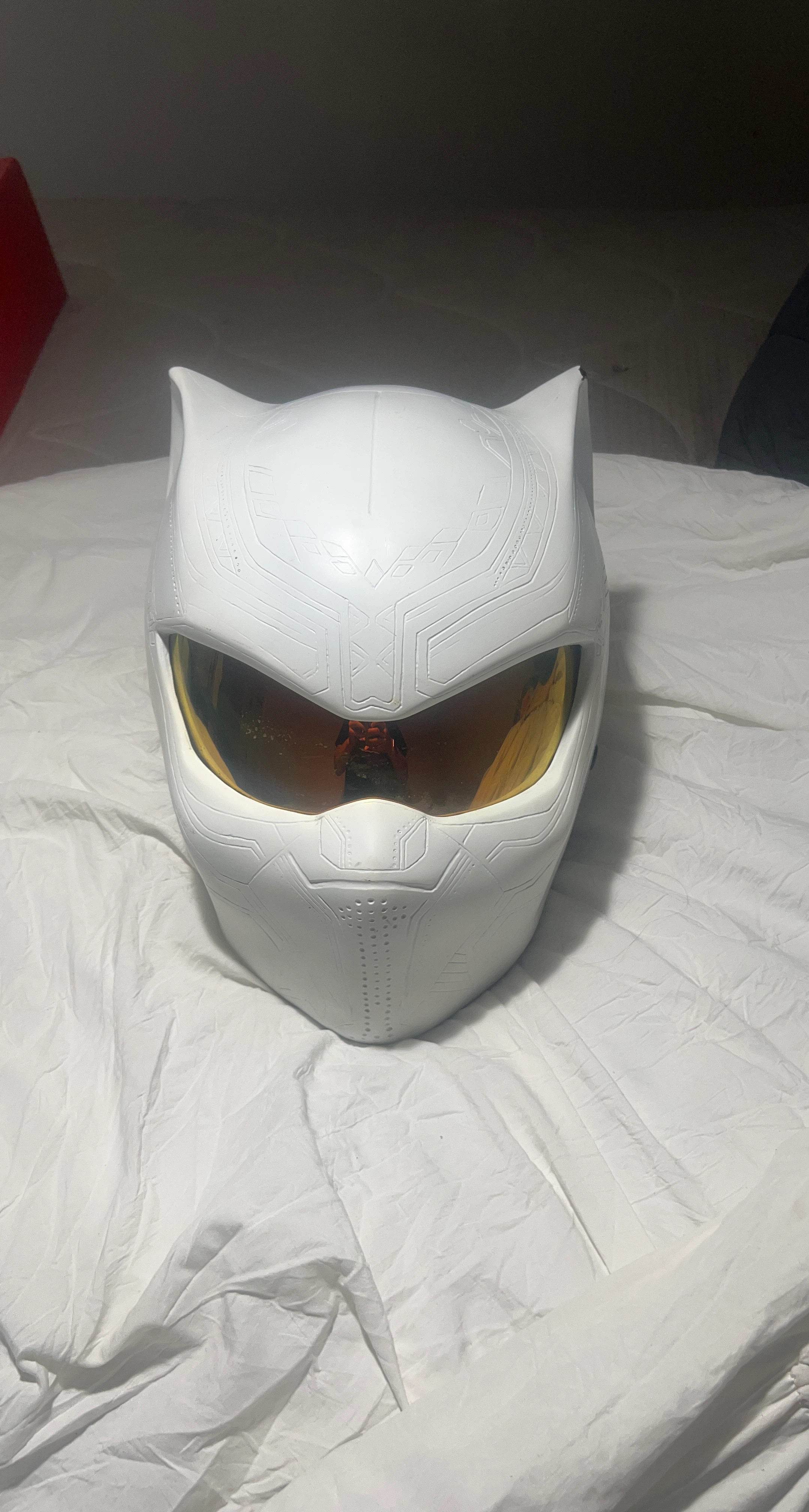 White Cat-Ear Helmet with Gold Visor