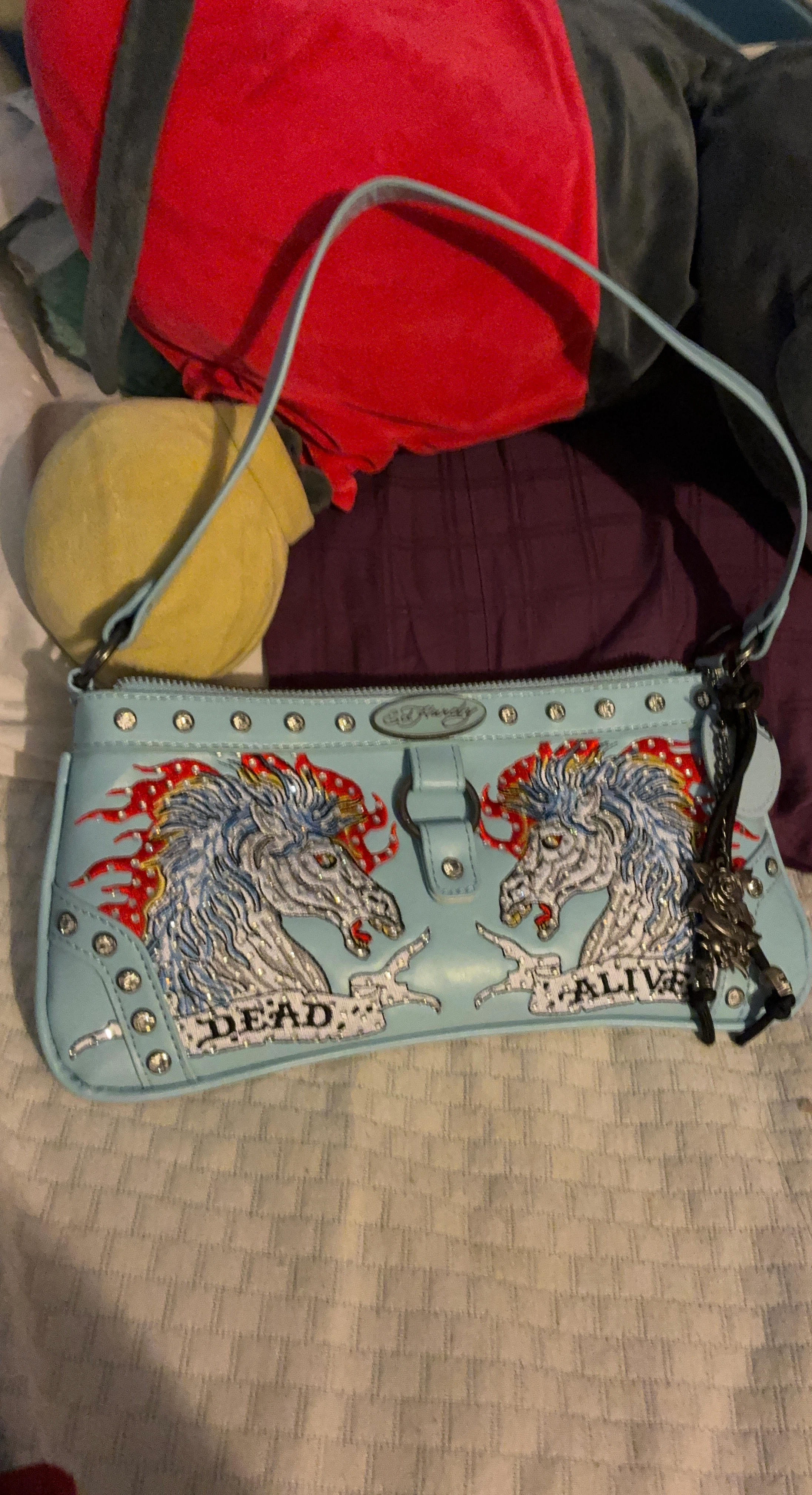 Ed Hardy Light Blue Unicorn Bag