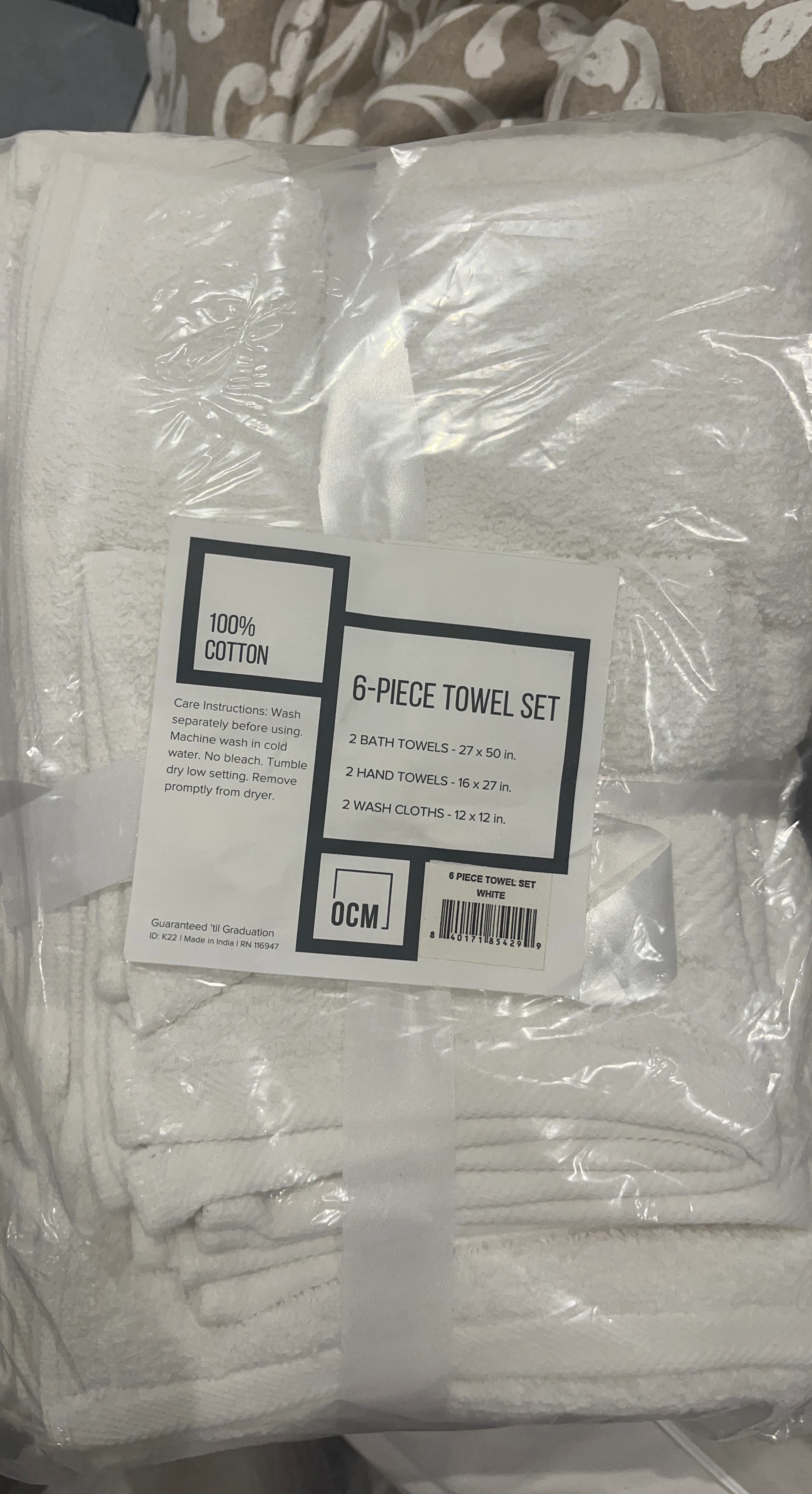 6-Piece White Cotton Towel Set