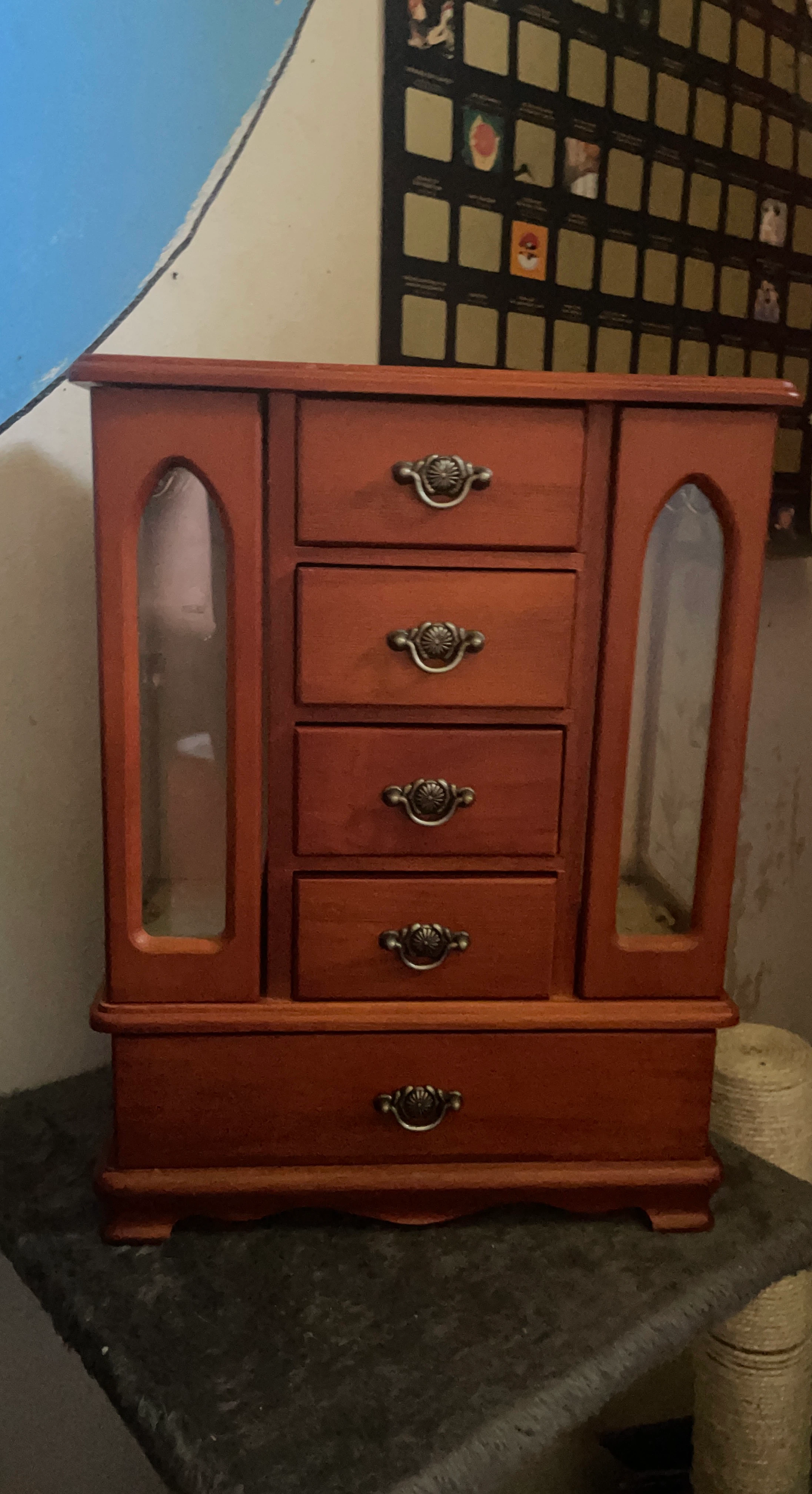 Wooden Jewelry Box with Drawers and Glass Doors
