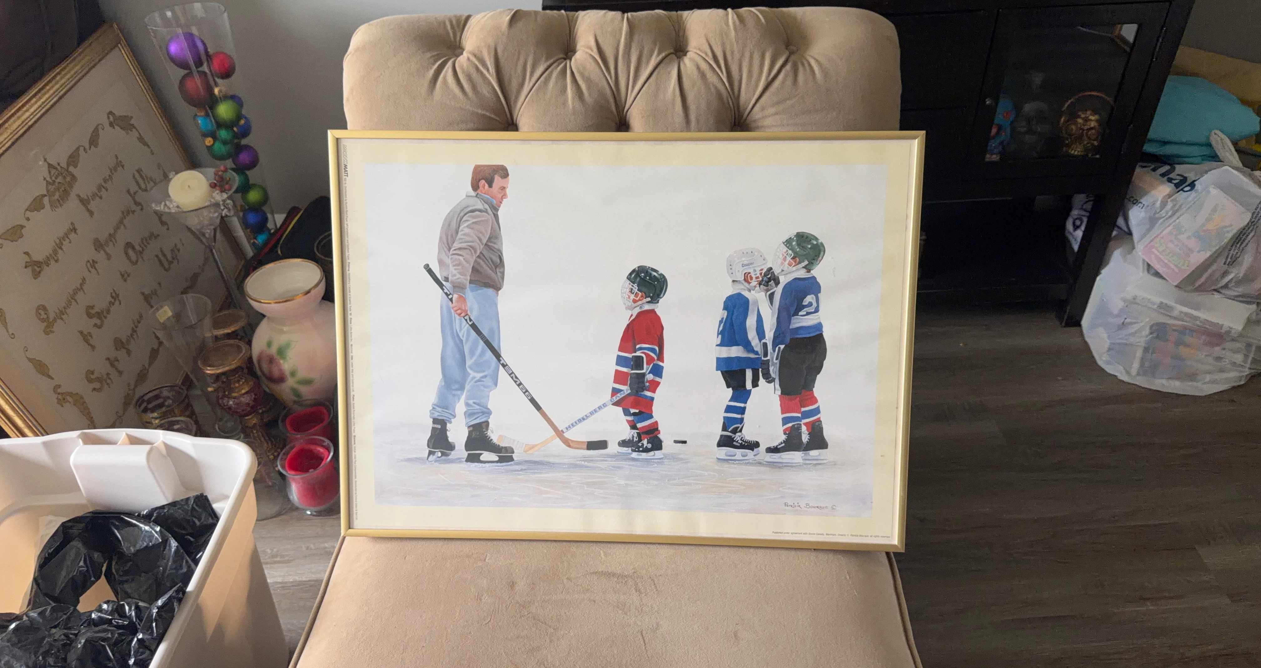 Framed Hockey Painting by Patricia Bourque